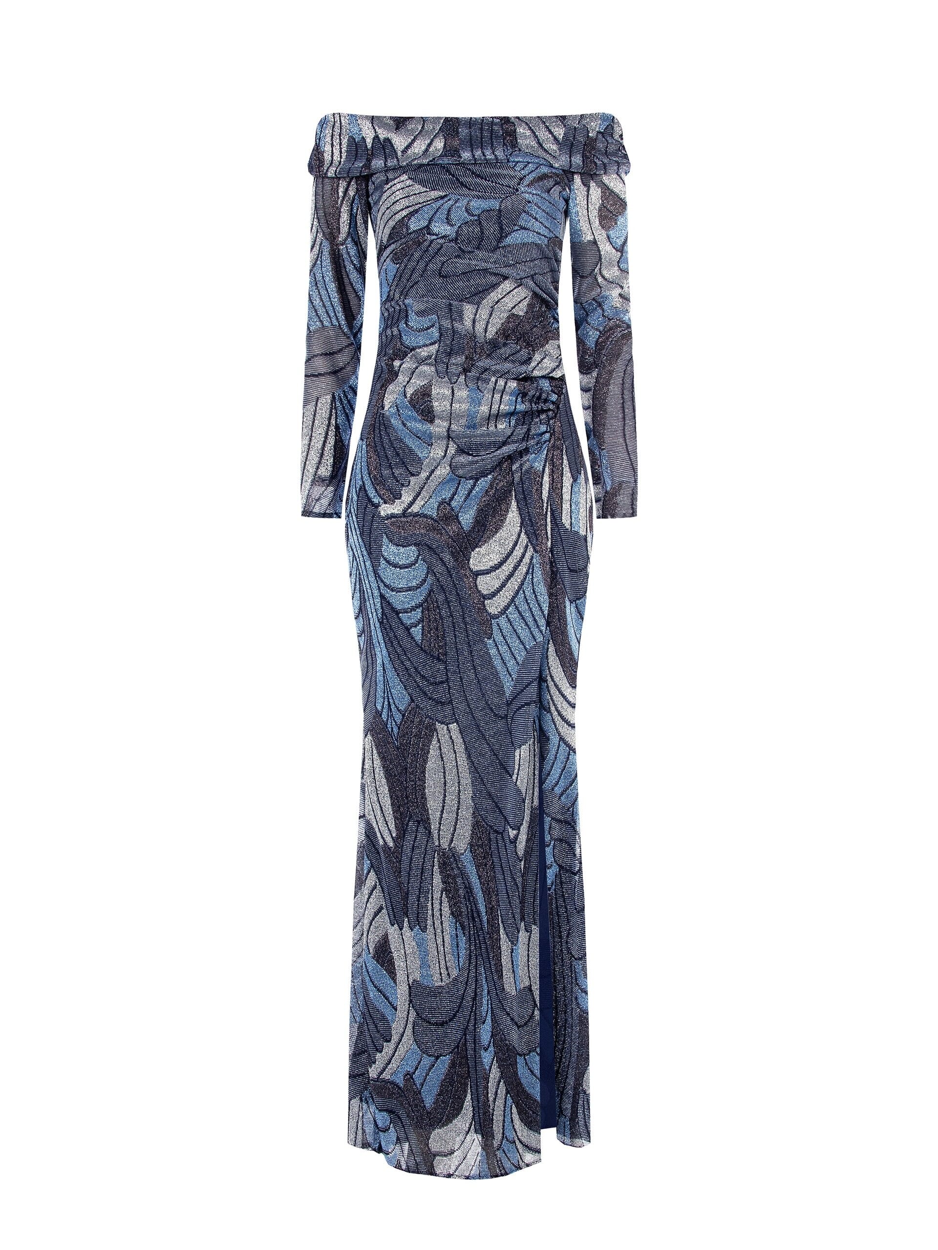 Robe sirène en lurex avec épaules ouvertes et fente sur le devant Rinascimento