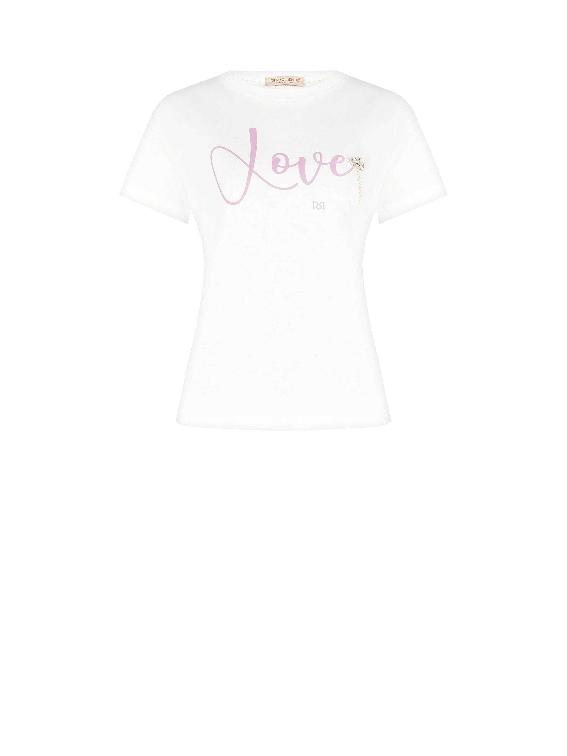 T-Shirt Regular In Cotone Con Slogan E Cristalli Cabochon Rinascimento