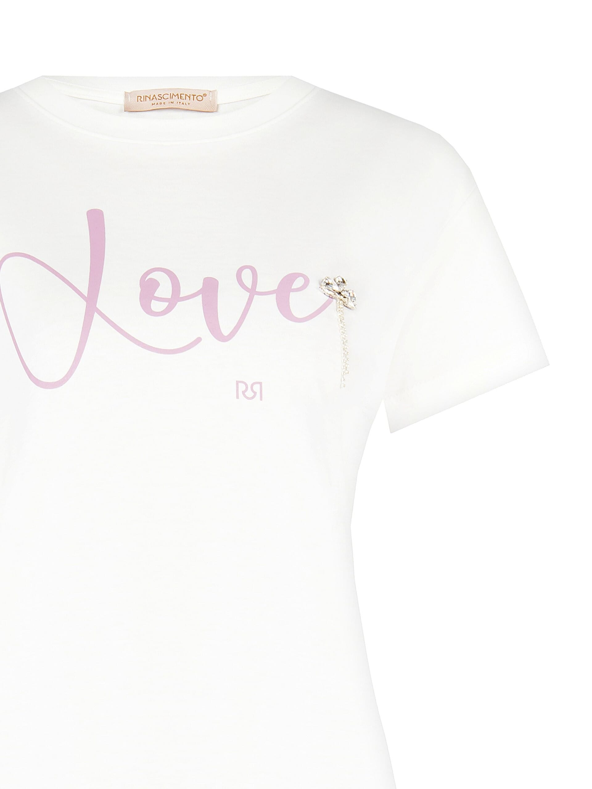 T-Shirt Regular In Cotone Con Slogan E Cristalli Cabochon Rinascimento