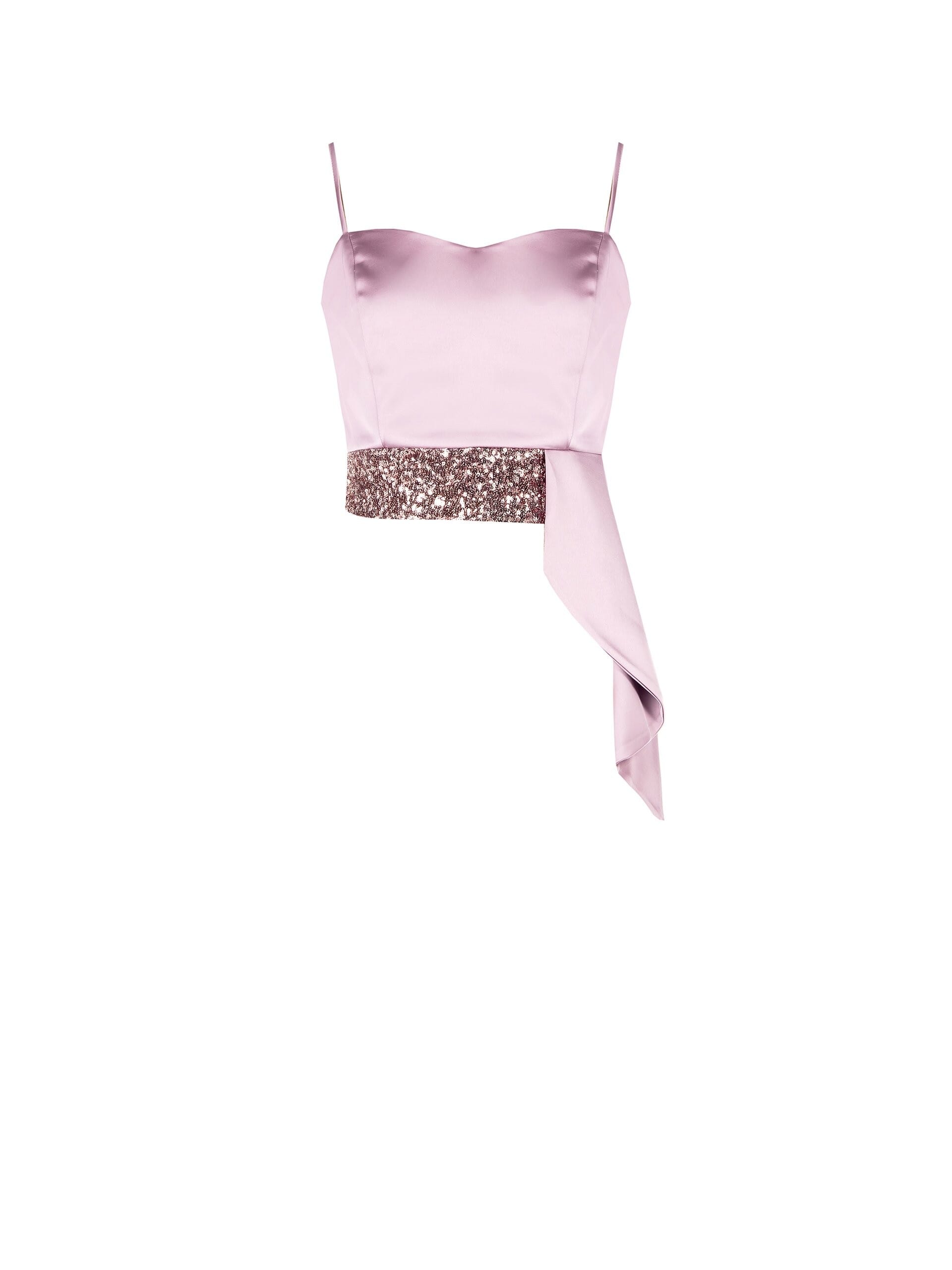 Crop Top Bustier In Raso E Paillettes Con Lungo Volant Rinascimento