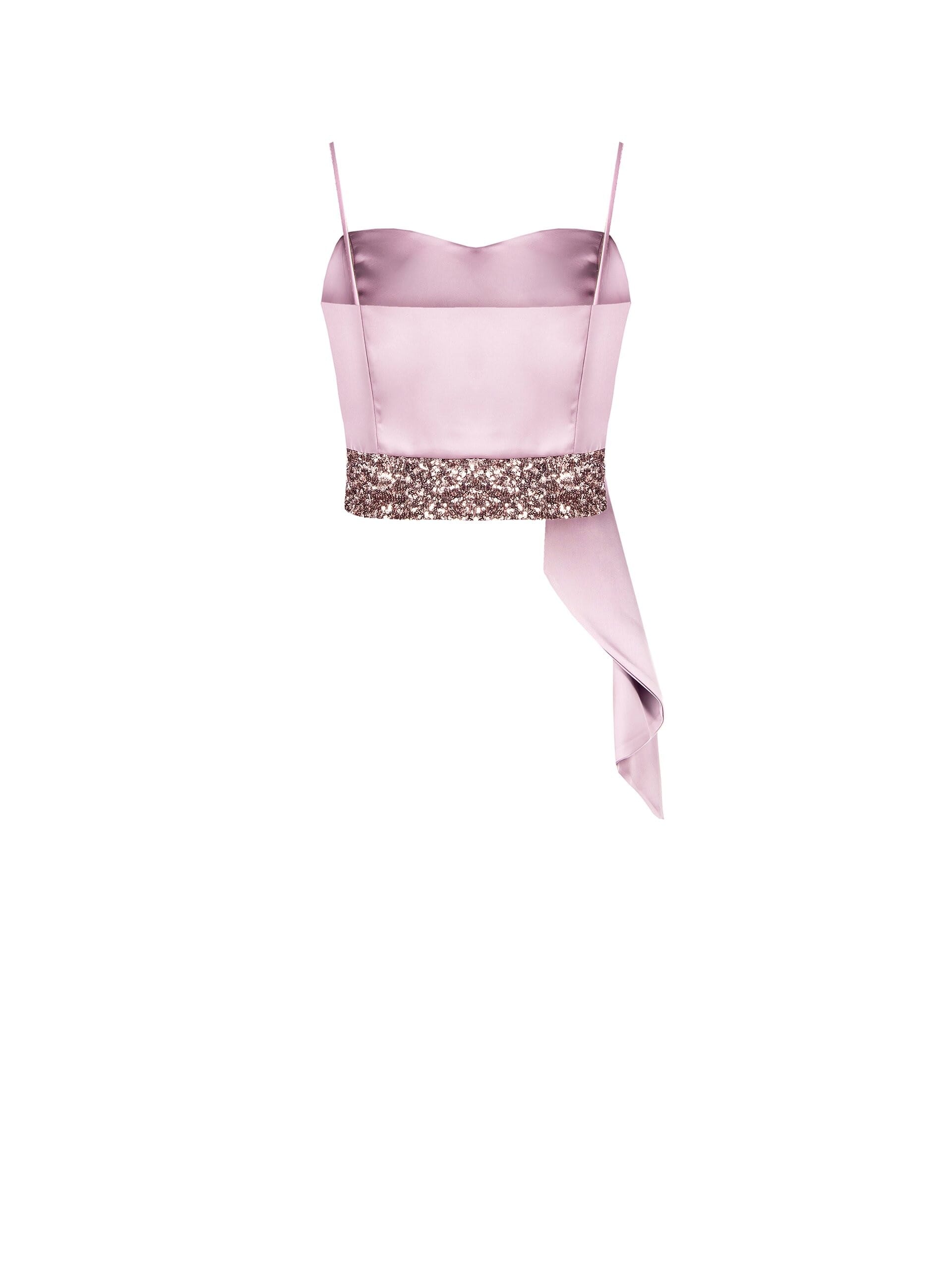 Crop Top Bustier In Raso E Paillettes Con Lungo Volant Rinascimento