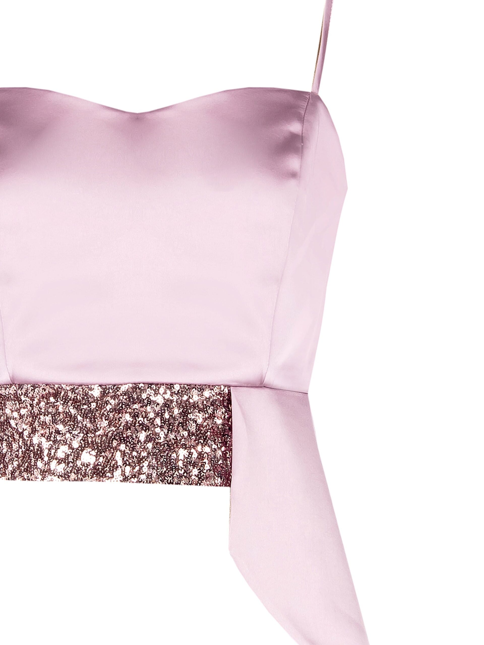 Crop Top Bustier In Raso E Paillettes Con Lungo Volant Rinascimento