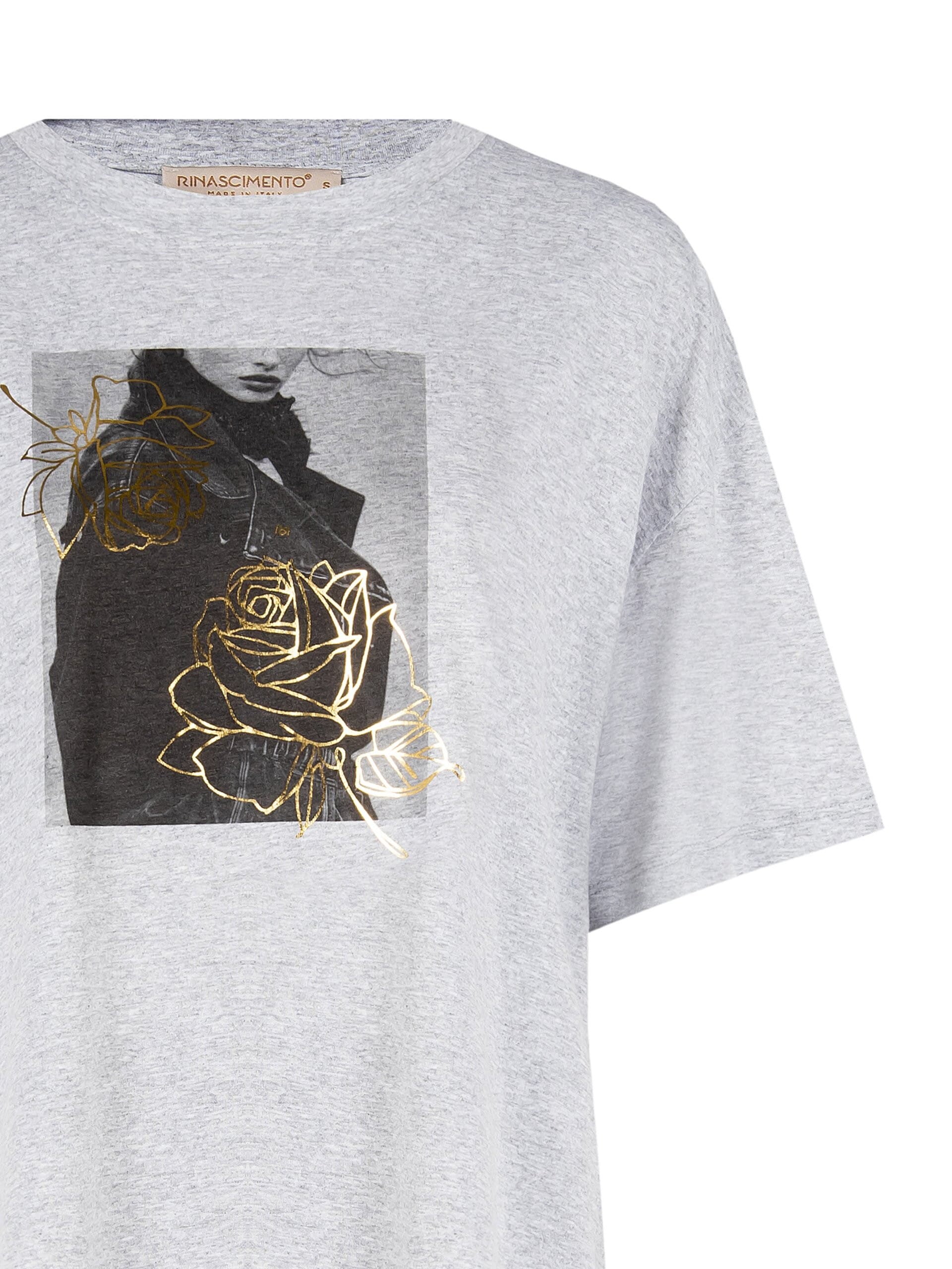 T-Shirt en coton mélangé avec impression de fleurs laminées Rinascimento