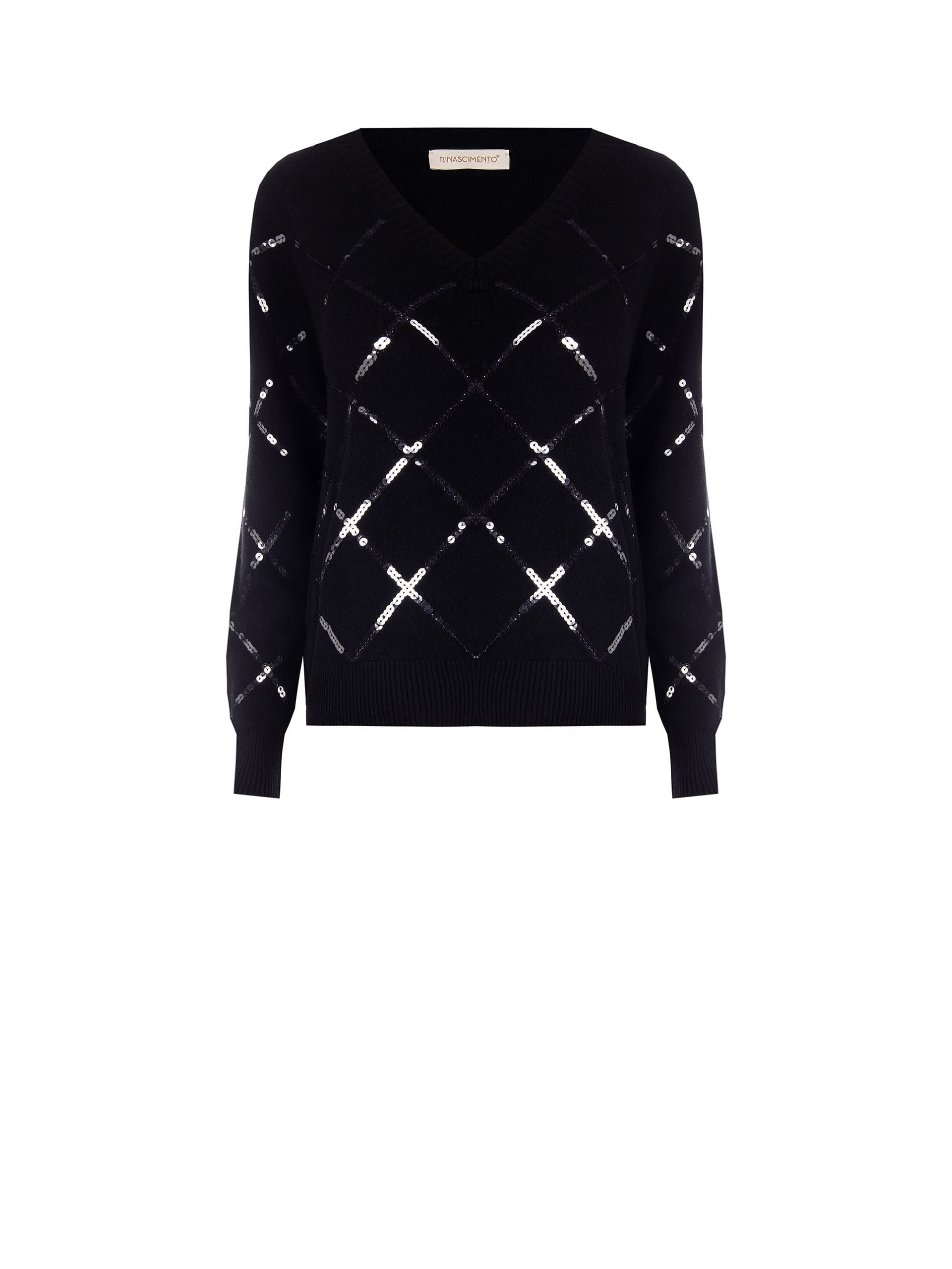 Maglione A Rombi In Strass Con Scollo A V Rinascimento