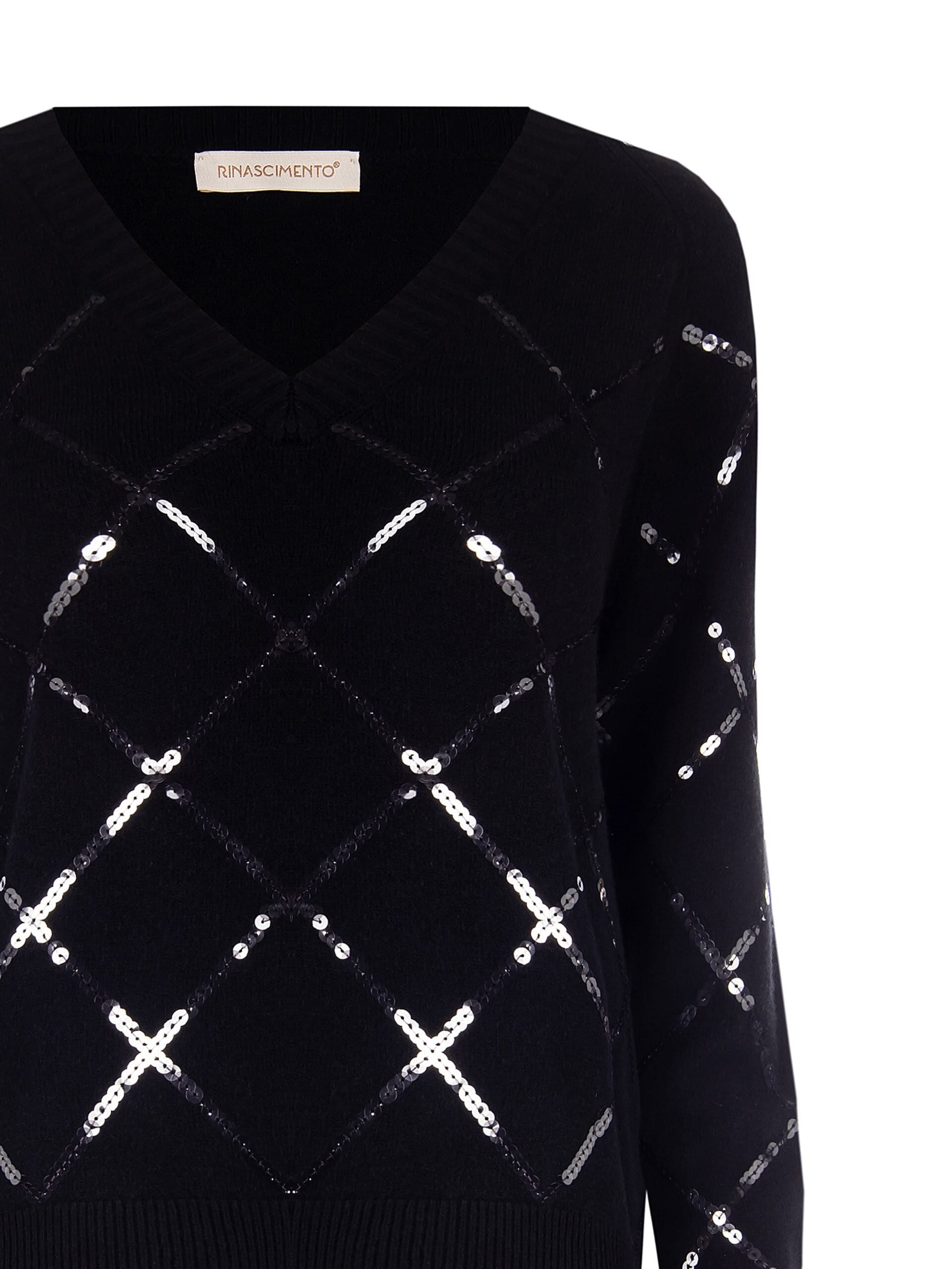 Maglione A Rombi In Strass Con Scollo A V Rinascimento