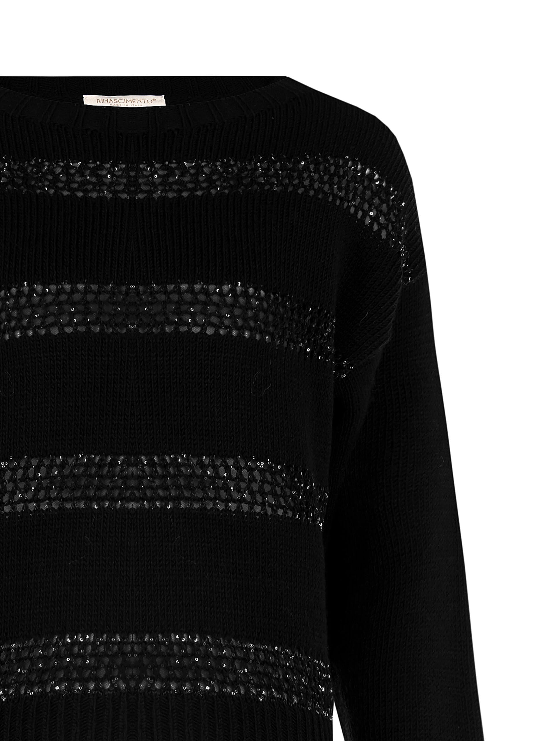 Maglione Corto Con Righe Traforate E Paillettes Applicate Rinascimento