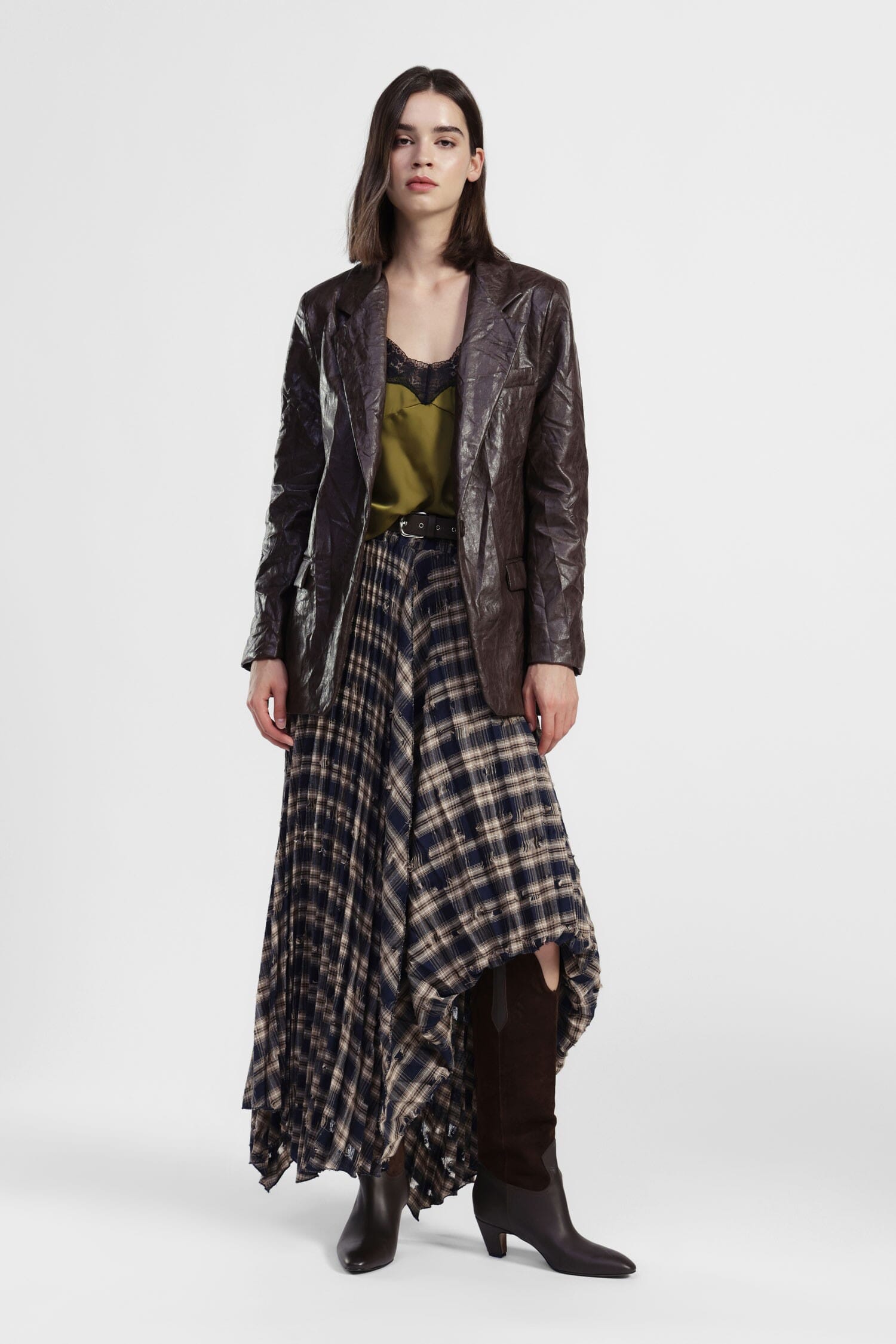 Gonna Lunga Asimmetrica A Quadri Con Cintura Dixie