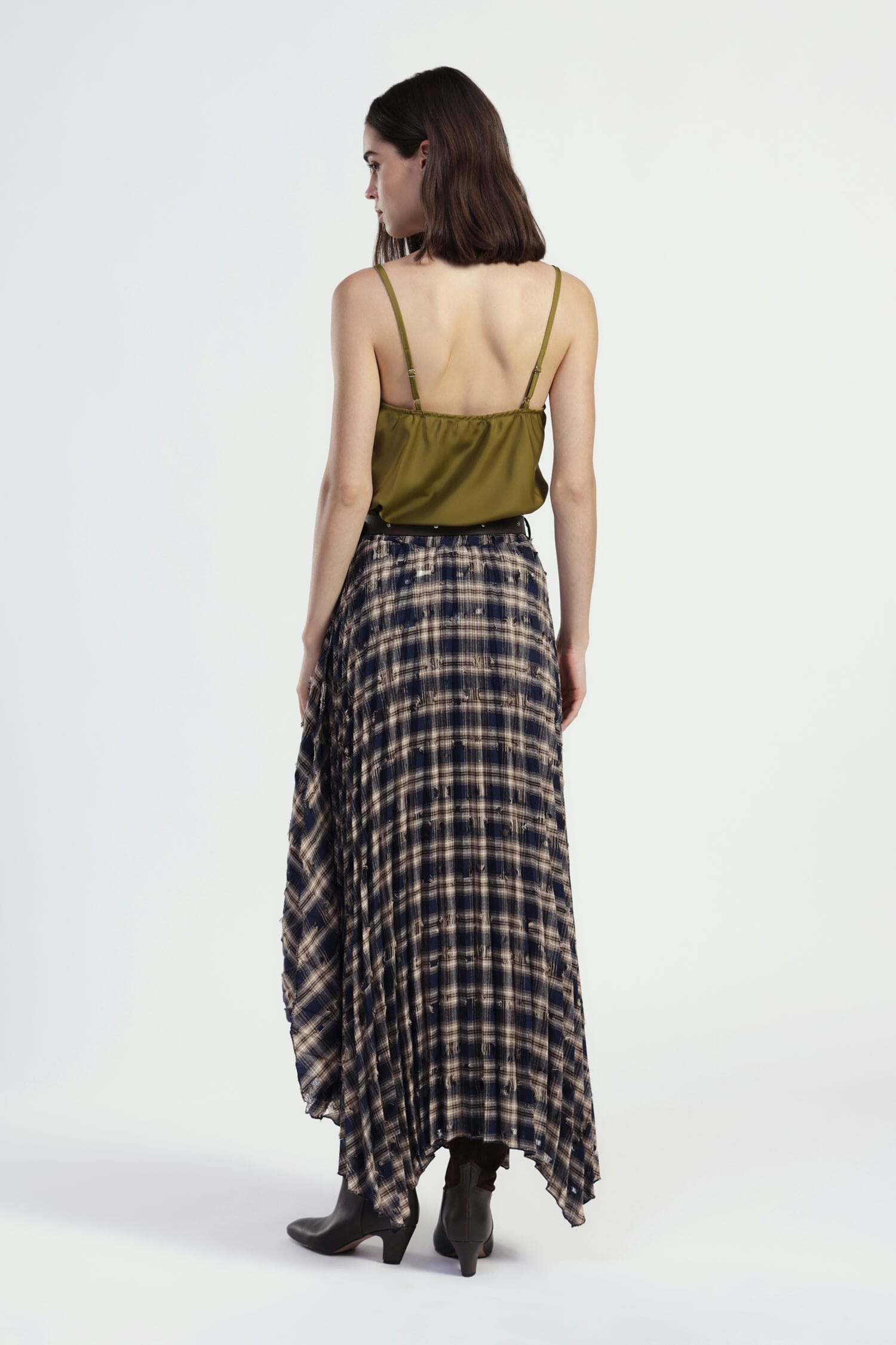 Gonna Lunga Asimmetrica A Quadri Con Cintura Dixie