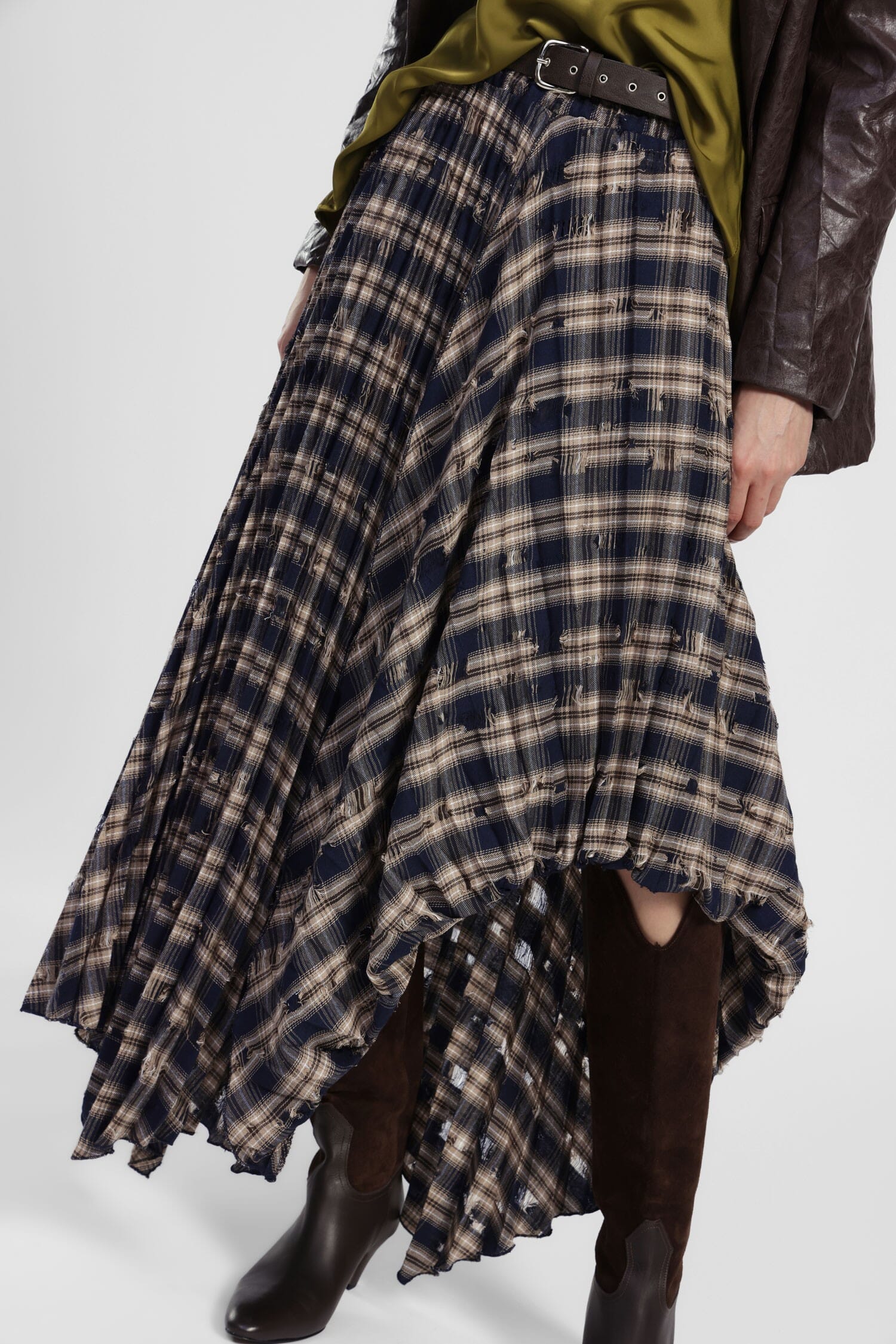 Gonna Lunga Asimmetrica A Quadri Con Cintura Dixie