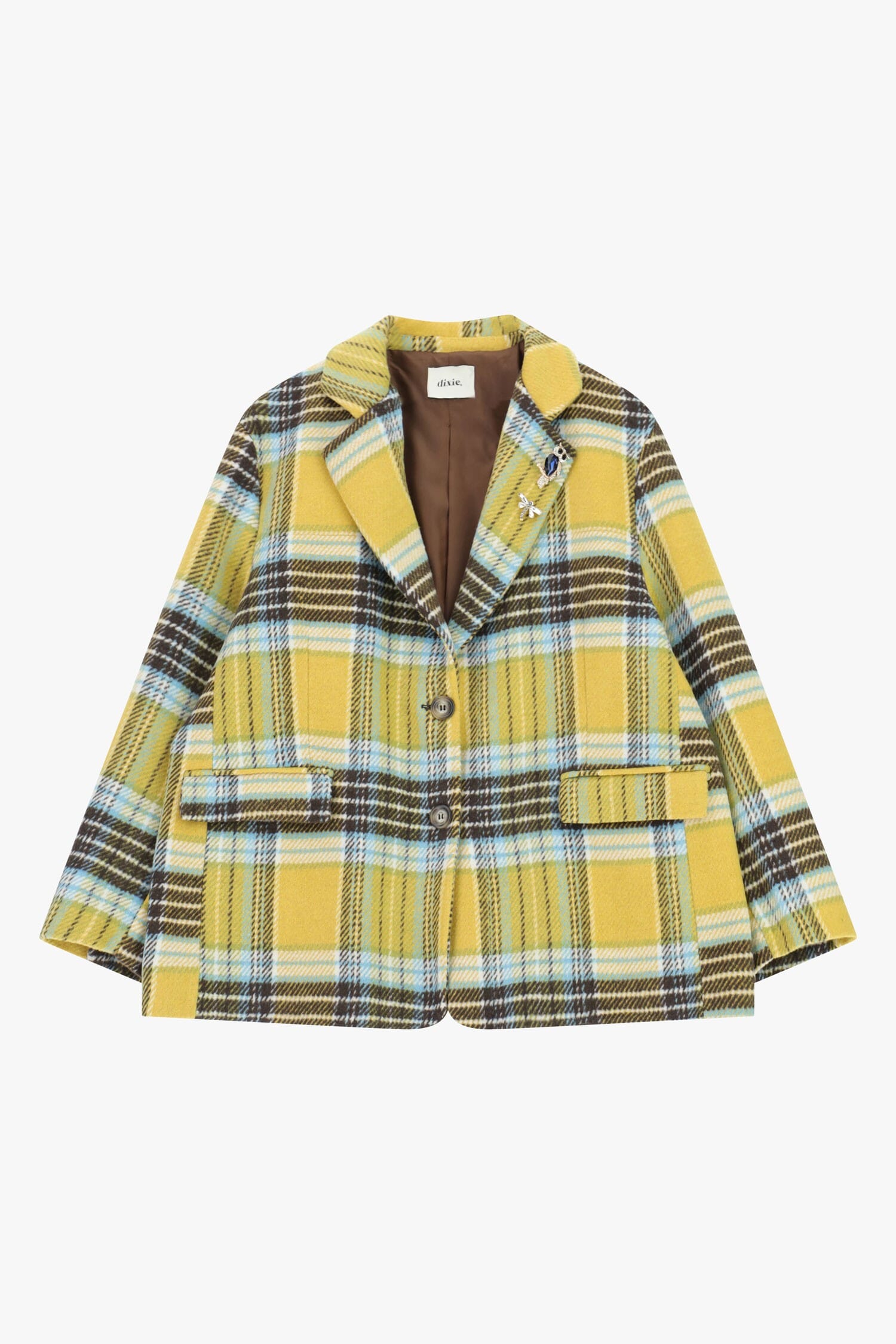 Blazer à carreaux avec poches sur le devant et épingle décorative Dixie