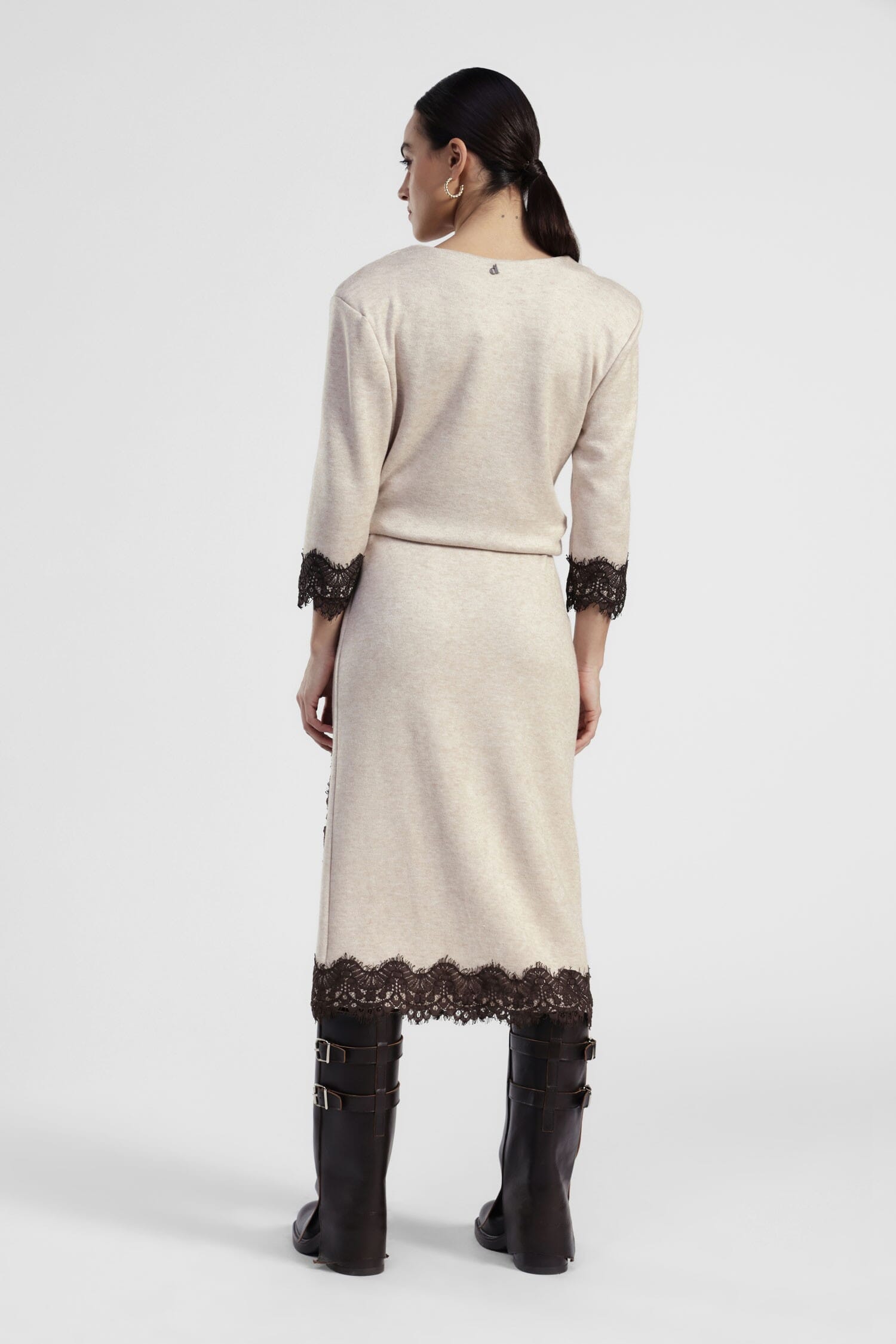 Jupe midi avec insertion de dentelle et fente Dixie