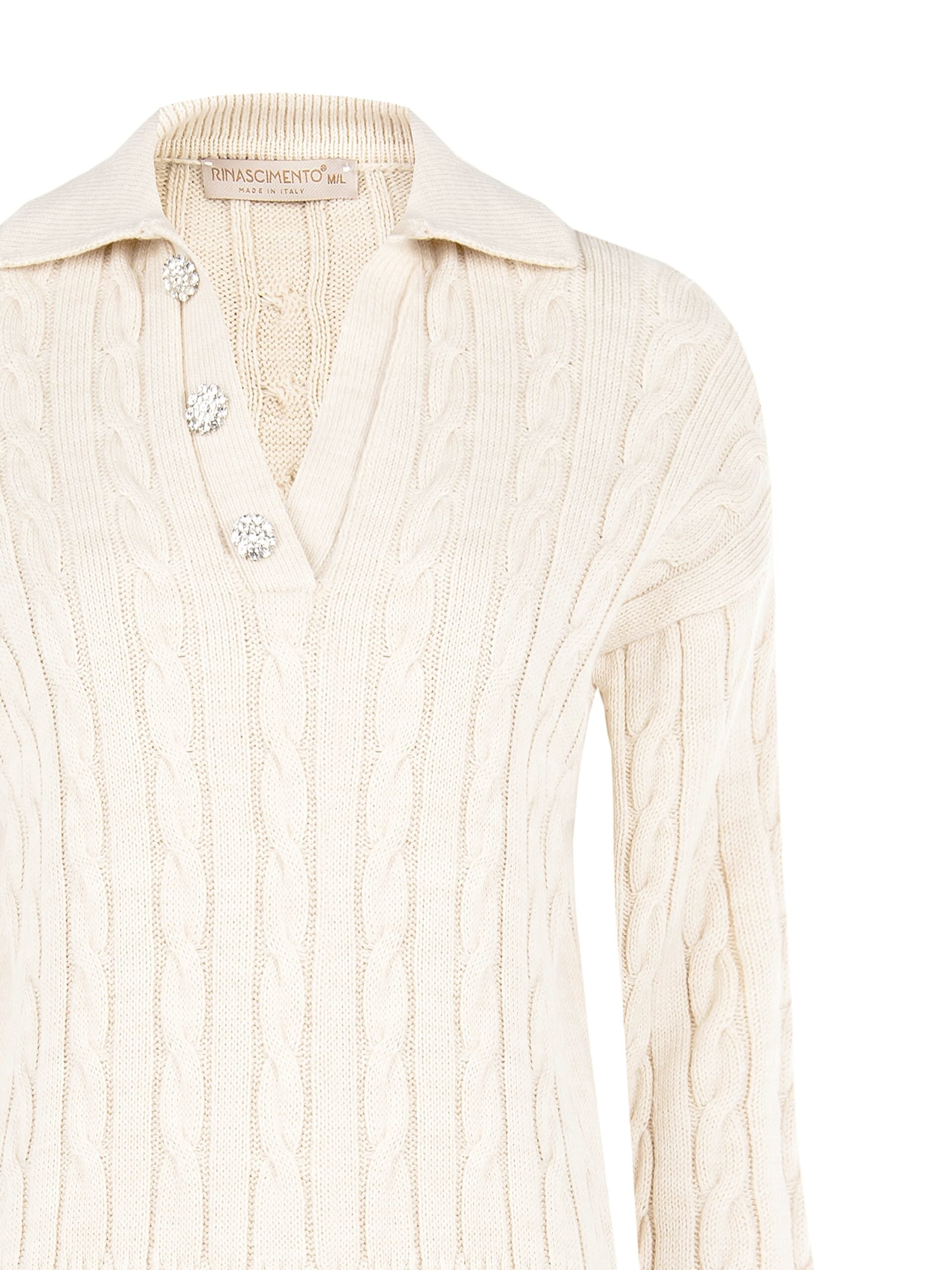 Pull en large tricot torsadé avec col en V et boutons bijoux Rinascimento