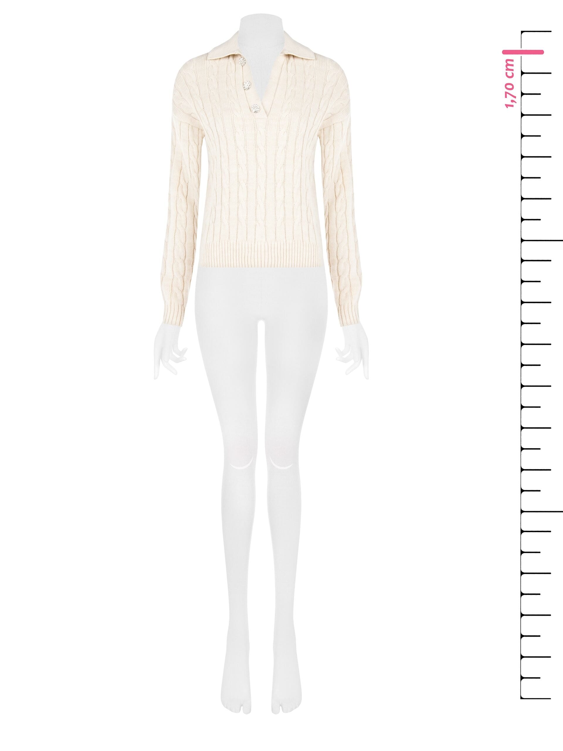 Pull en large tricot torsadé avec col en V et boutons bijoux Rinascimento