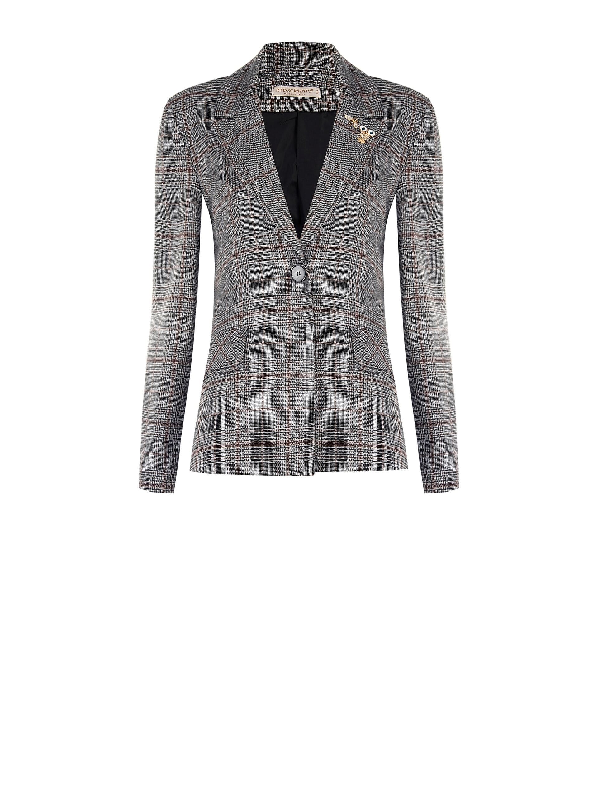 Veste blazer plissée Prince de Galles avec broches décoratives Rinascimento