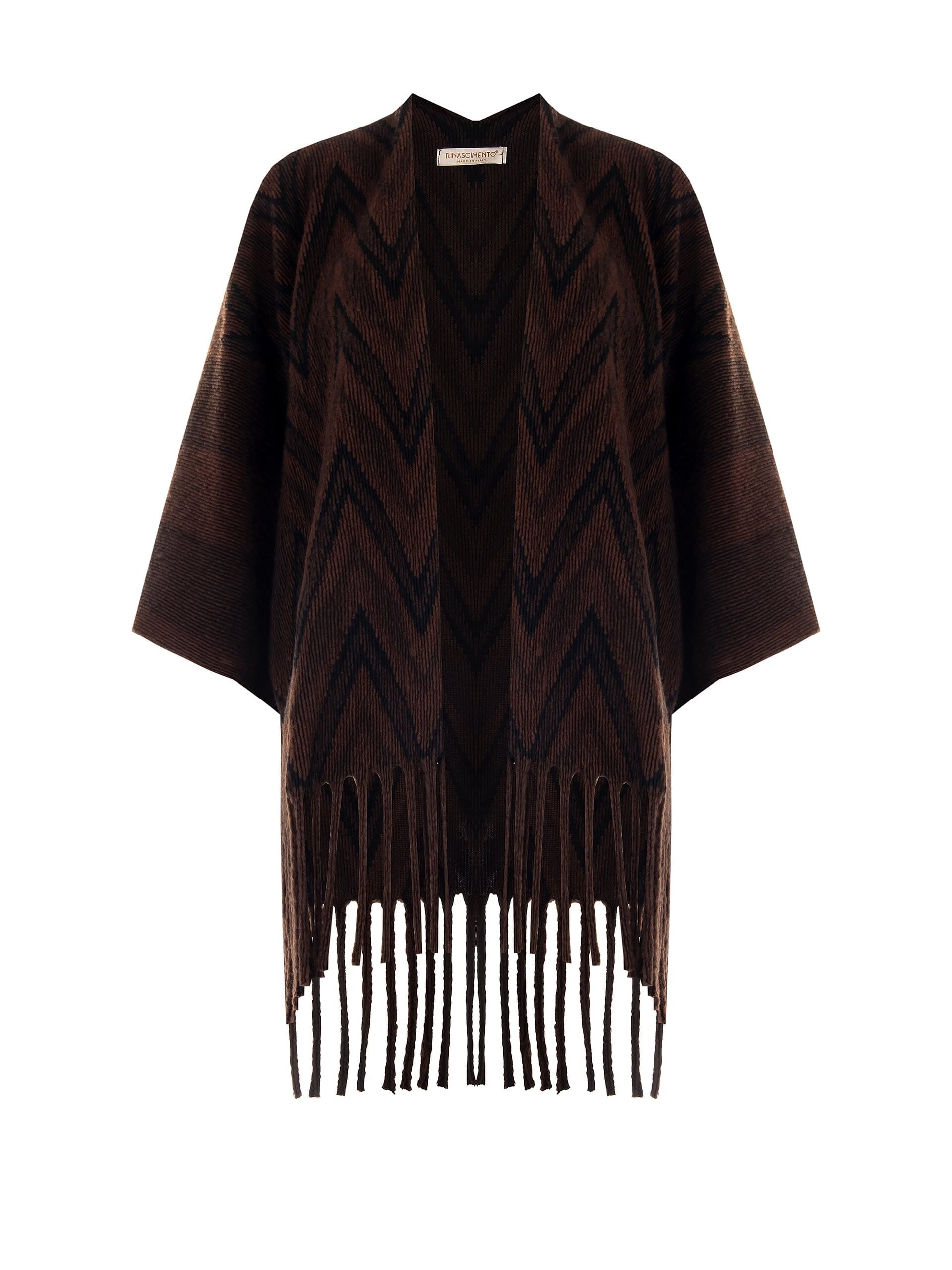 Chevron Knitted Outerwear Capelet Knitted In Mixed Wool Chevron Pattern With Fringes Rinascimento