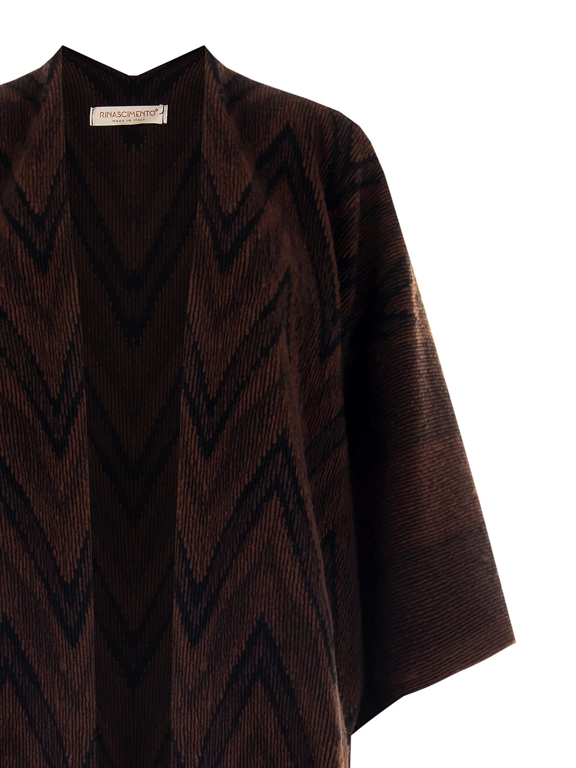 Chevron Knitted Outerwear Capelet Knitted In Mixed Wool Chevron Pattern With Fringes Rinascimento