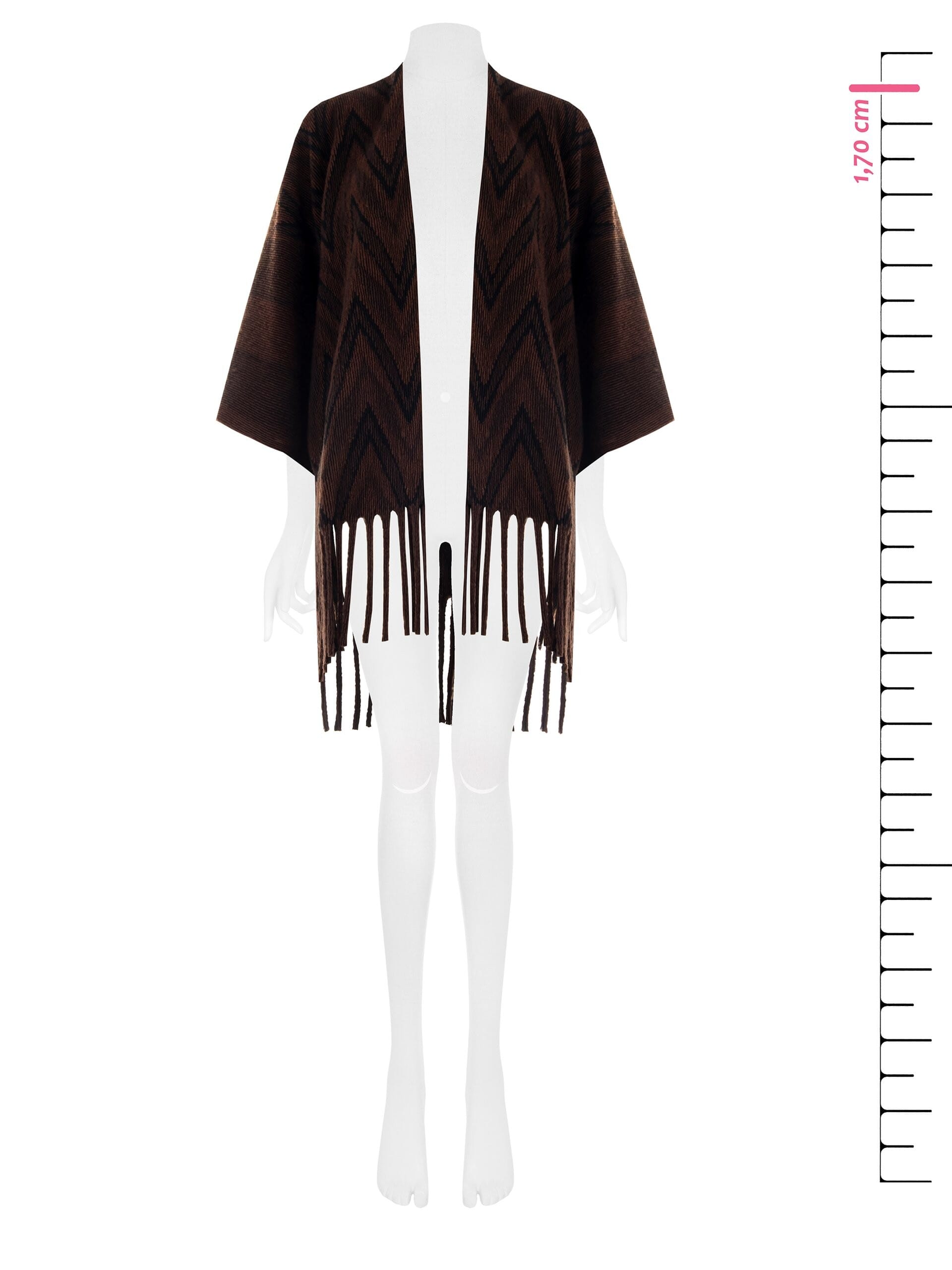 Chevron Knitted Outerwear Capelet Knitted In Mixed Wool Chevron Pattern With Fringes Rinascimento