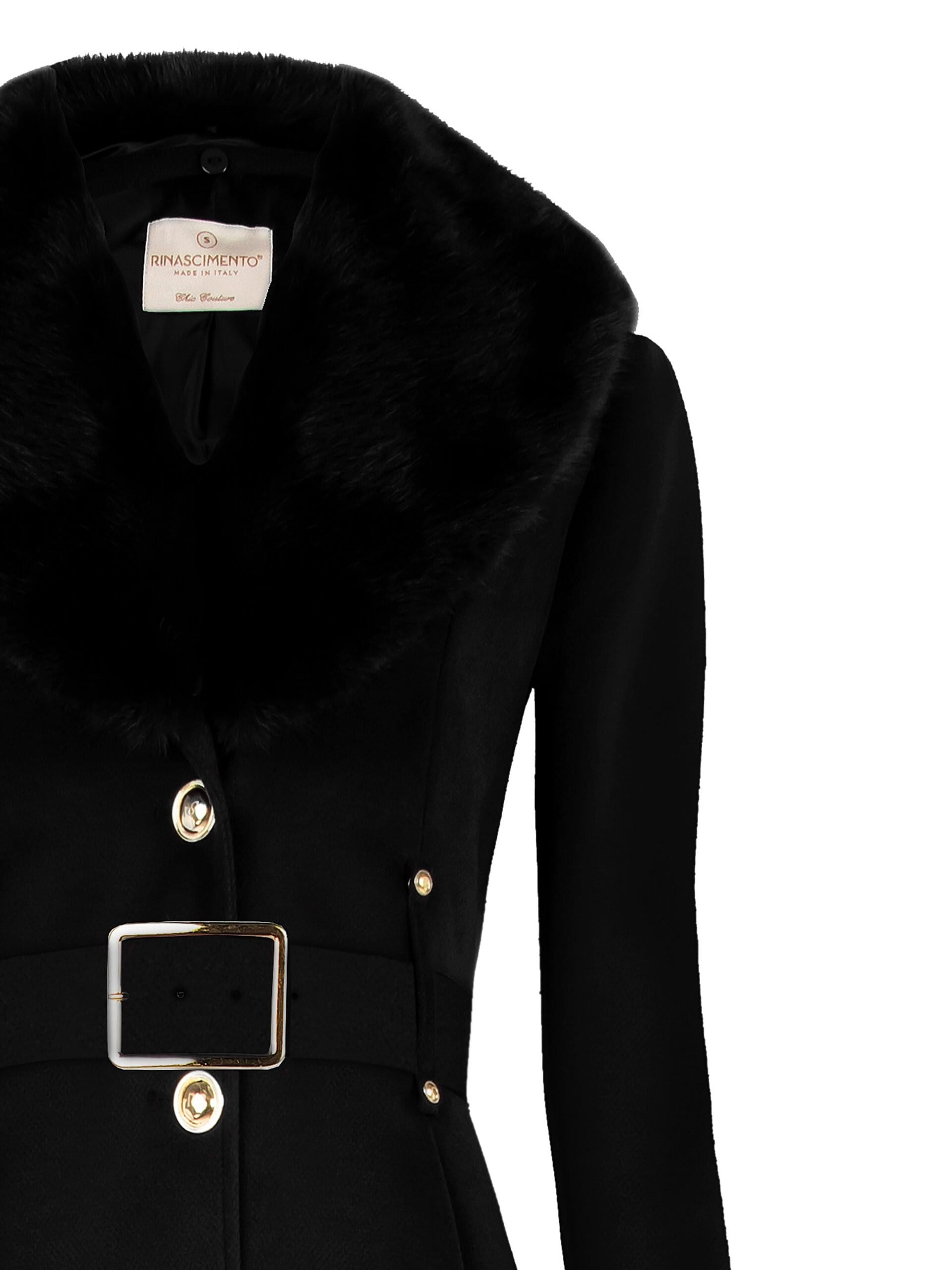 Cappotto Lungo Sfiancato In Velour Con Collo In Pelliccia Sintetica Removibile E Cintura In Similpelle Rinascimento