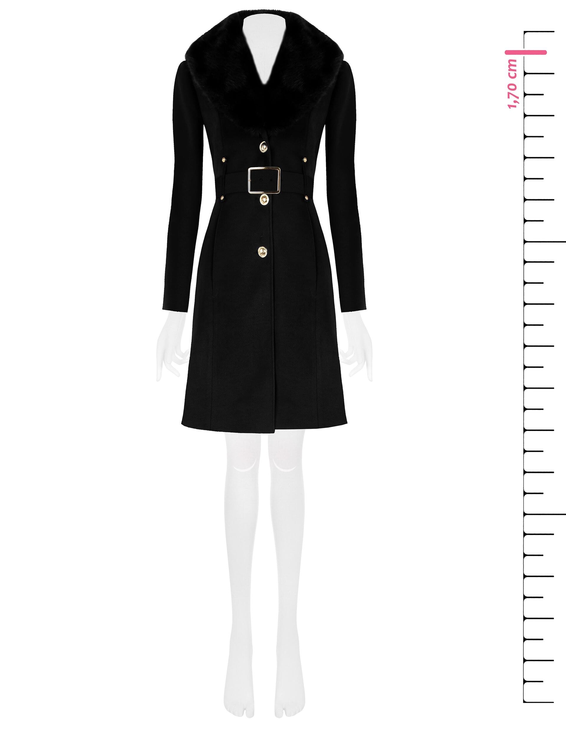 Cappotto Lungo Sfiancato In Velour Con Collo In Pelliccia Sintetica Removibile E Cintura In Similpelle Rinascimento