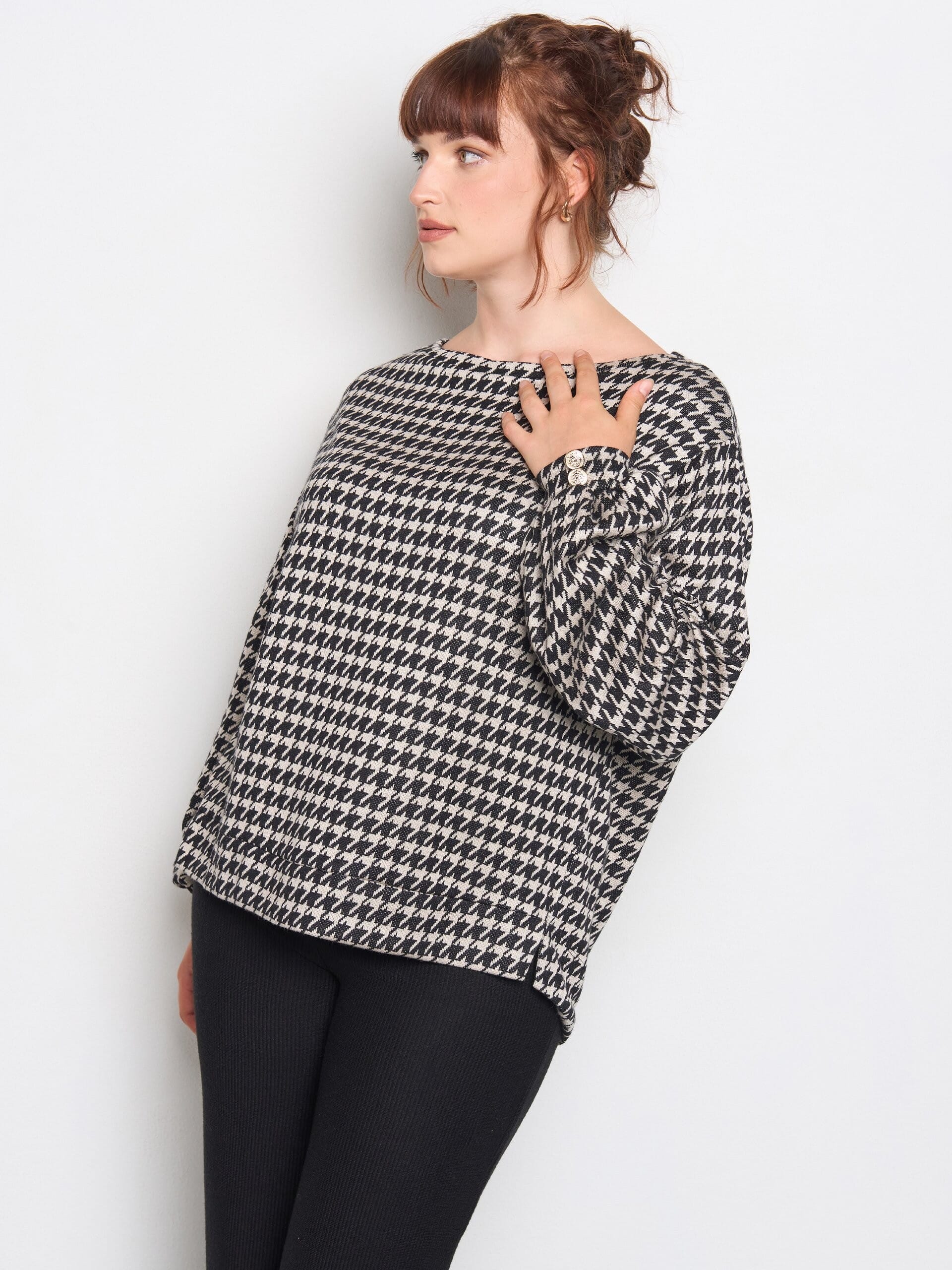 Blusa Curvy Ampia In Maglia A Pied De Poule Rinascimento Curvy