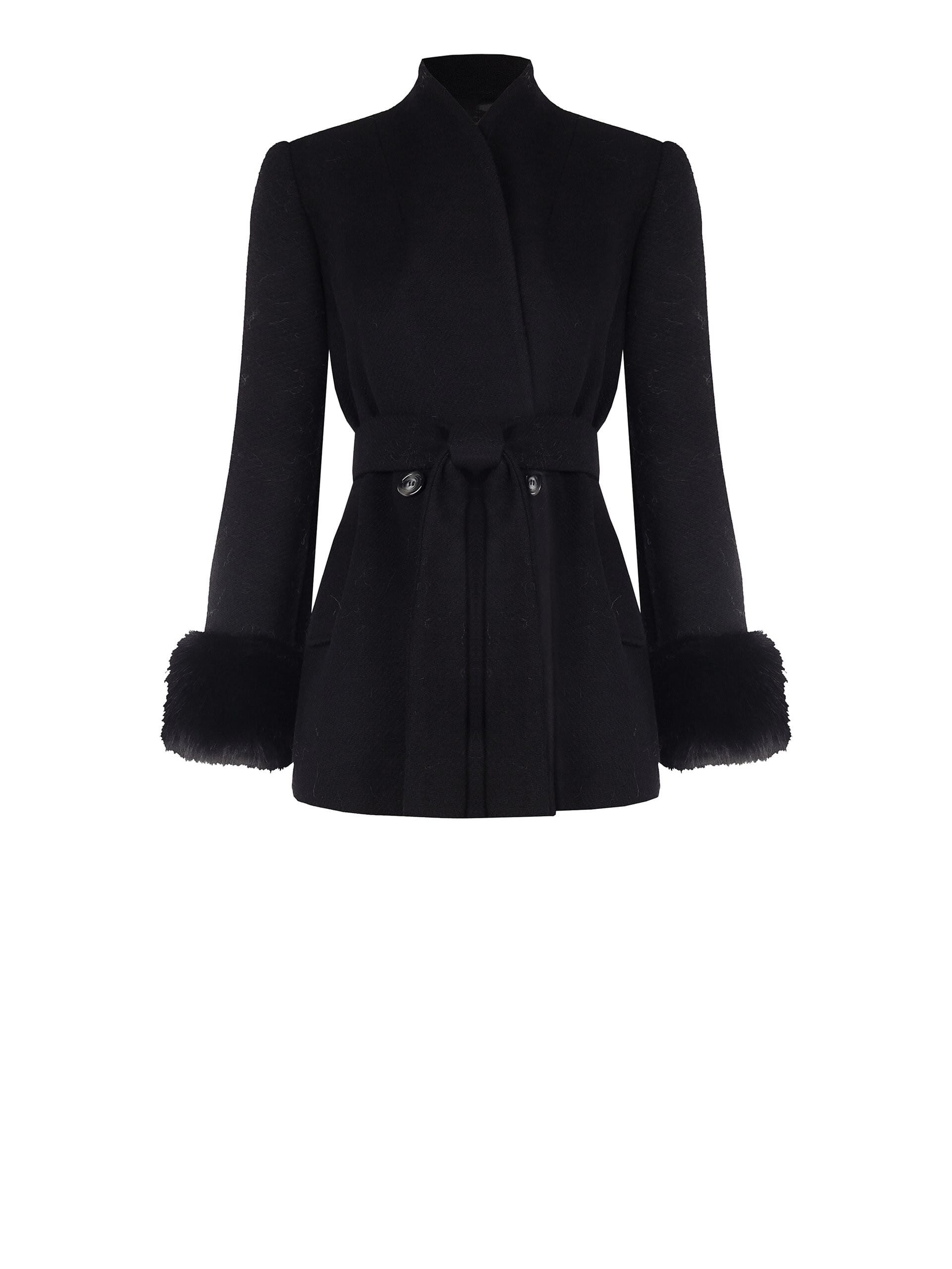 Cappotto Corto Con Polsini Di Pelliccia Sintetica E Cintura Coordinata Rinascimento