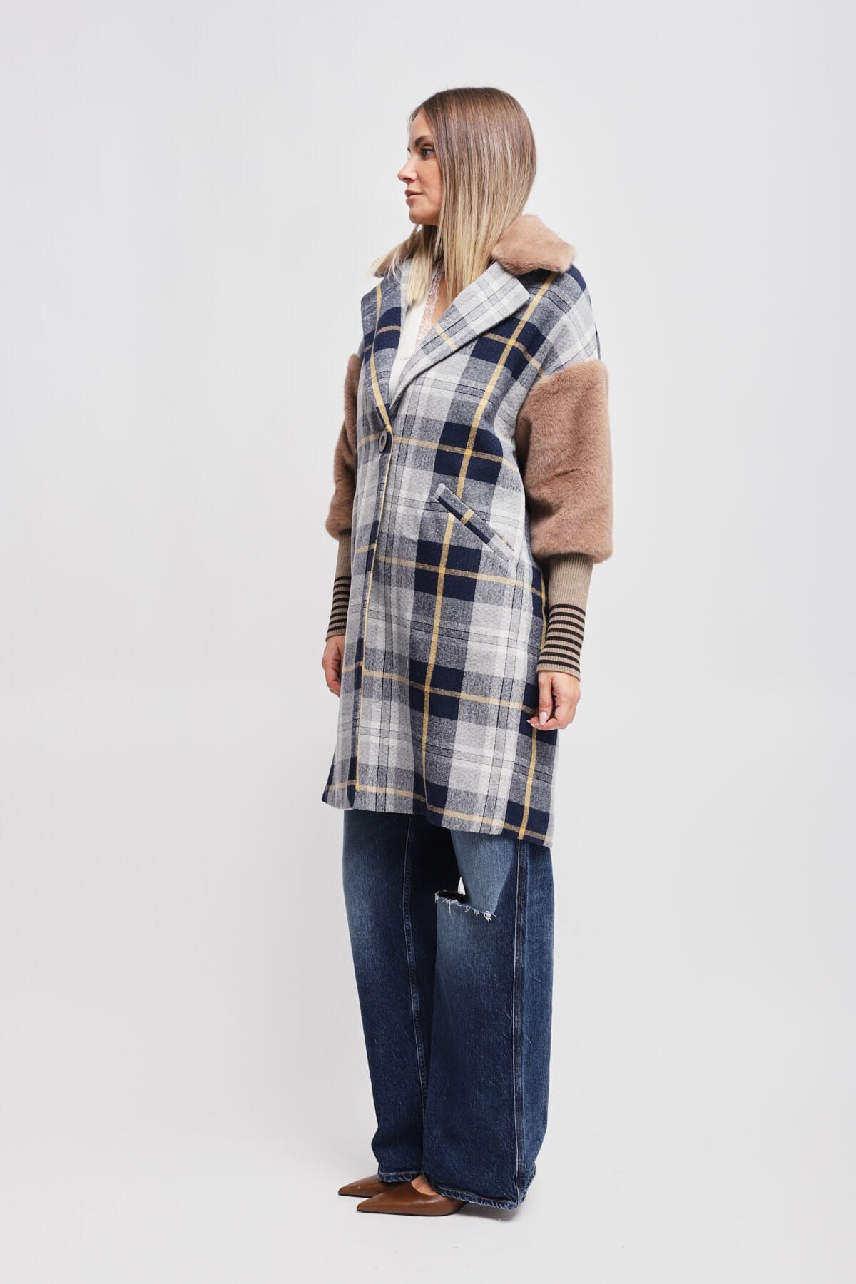 Manteau à carreaux en fourrure Maryley Eco