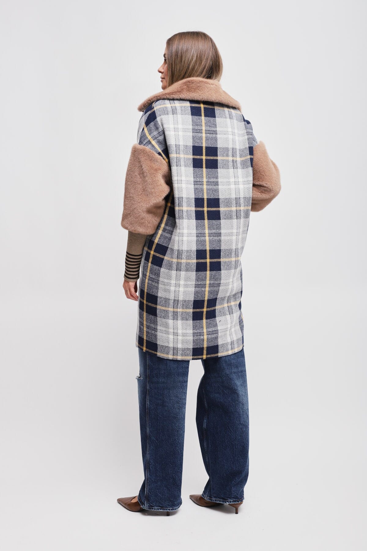 Manteau à carreaux en fourrure Maryley Eco