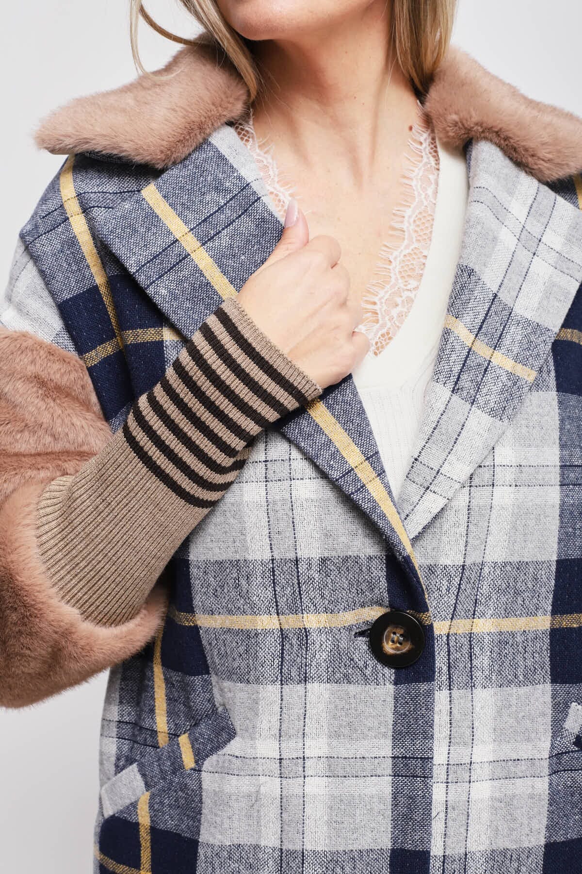 Manteau à carreaux en fourrure Maryley Eco