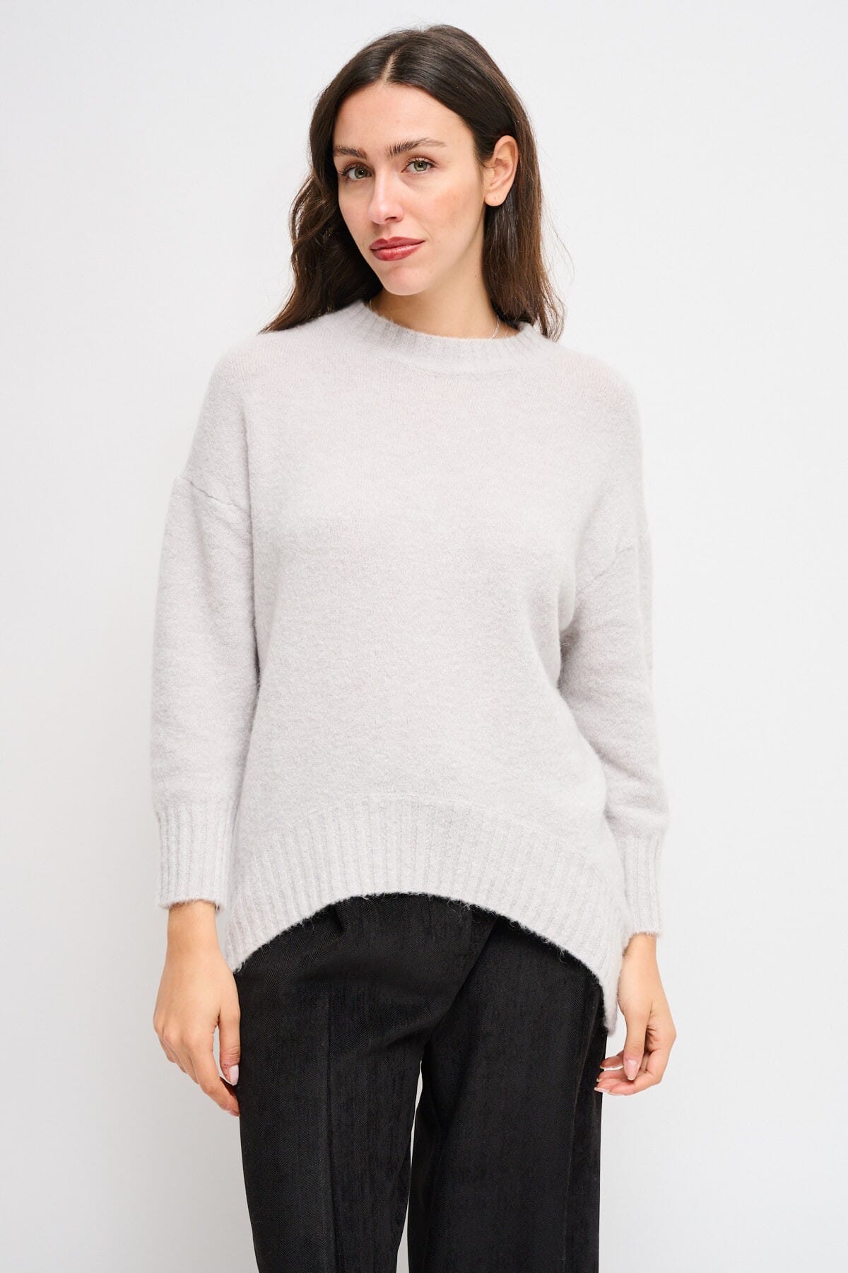 Maryley Crew Neck Sweater With Asymmetrical Hem