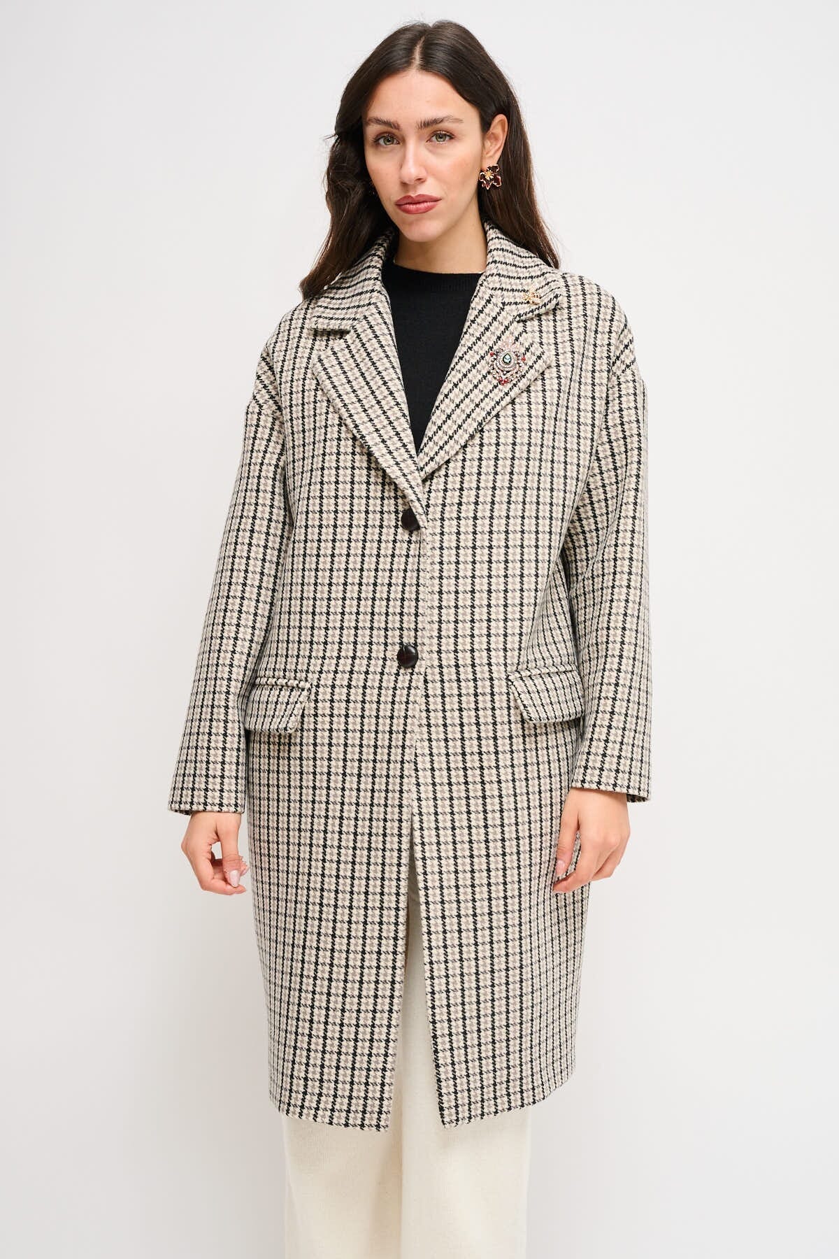 Manteau Pied de Poule surdimensionné avec épingles Maryley