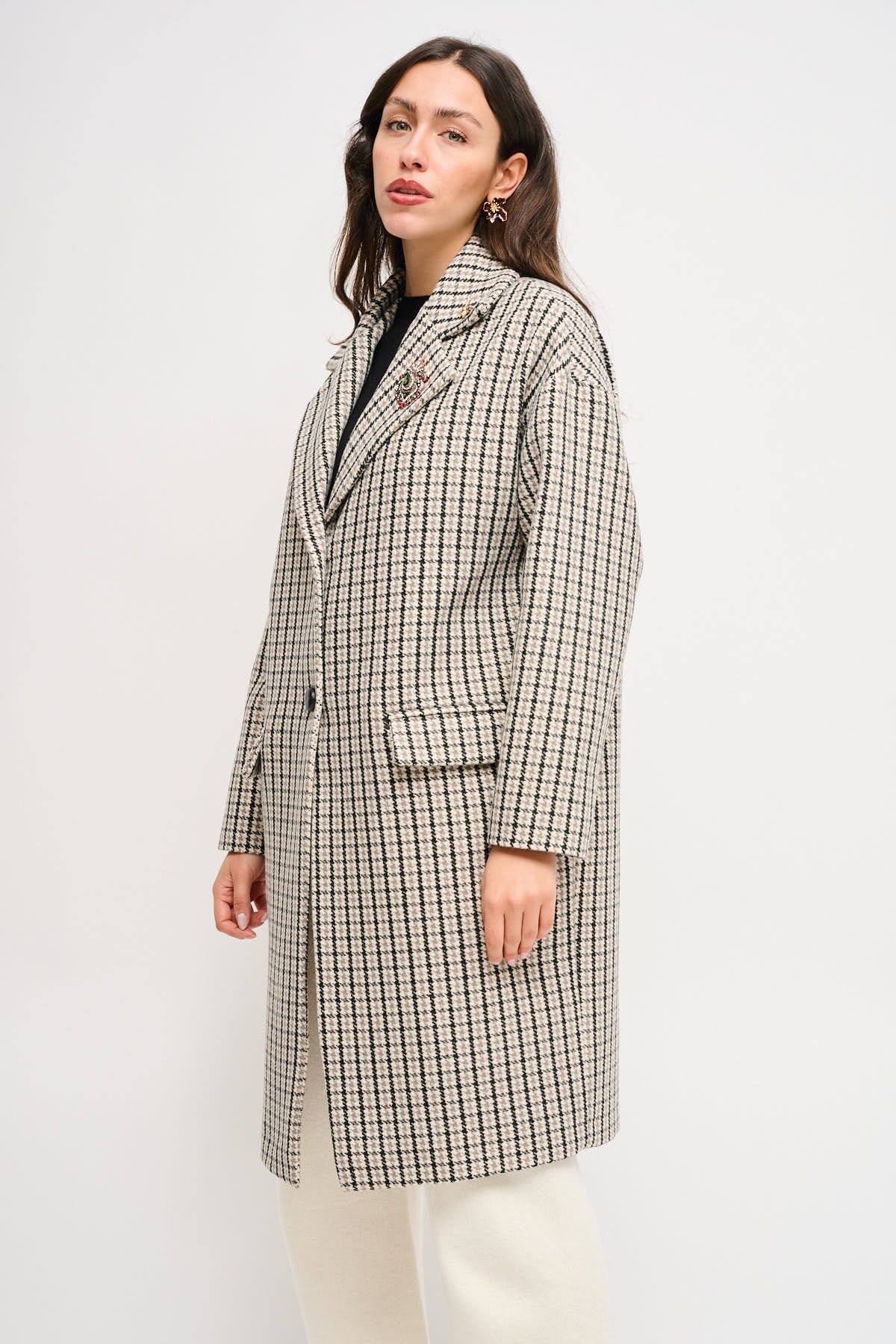 Manteau Pied de Poule surdimensionné avec épingles Maryley