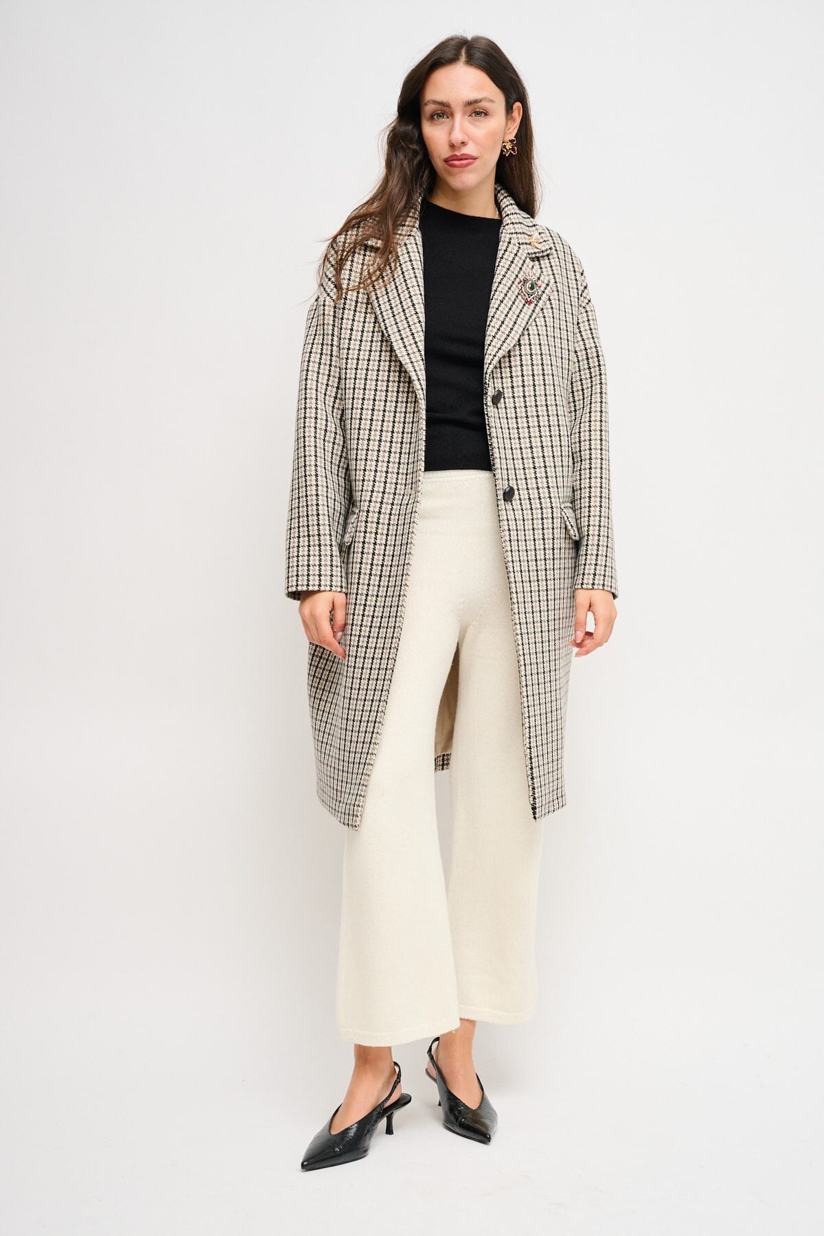 Manteau Pied de Poule surdimensionné avec épingles Maryley