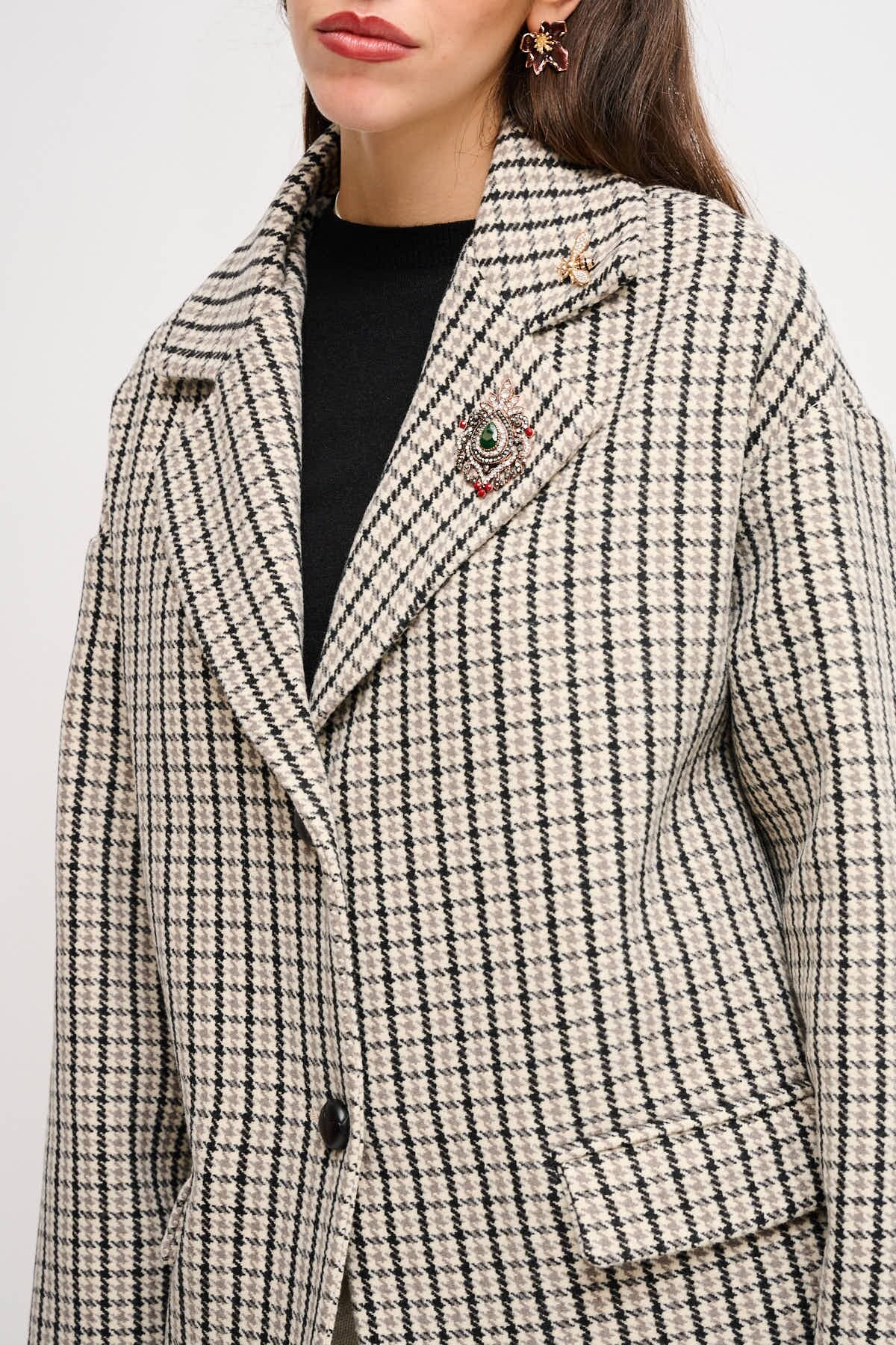 Manteau Pied de Poule surdimensionné avec épingles Maryley