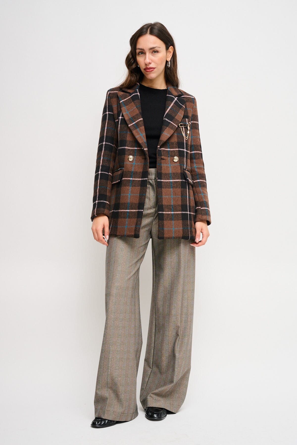 Giacca Check Doppiopetto Con Spilla Maryley