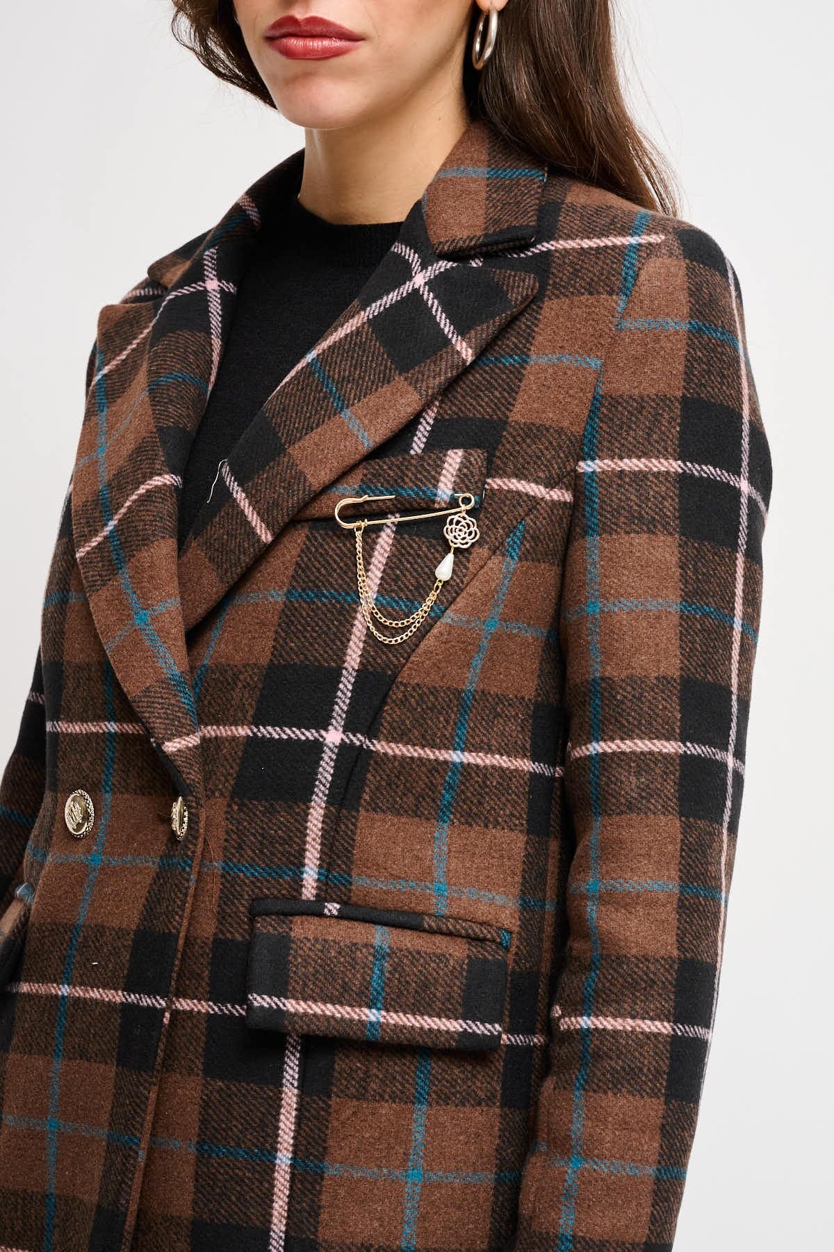 Giacca Check Doppiopetto Con Spilla Maryley