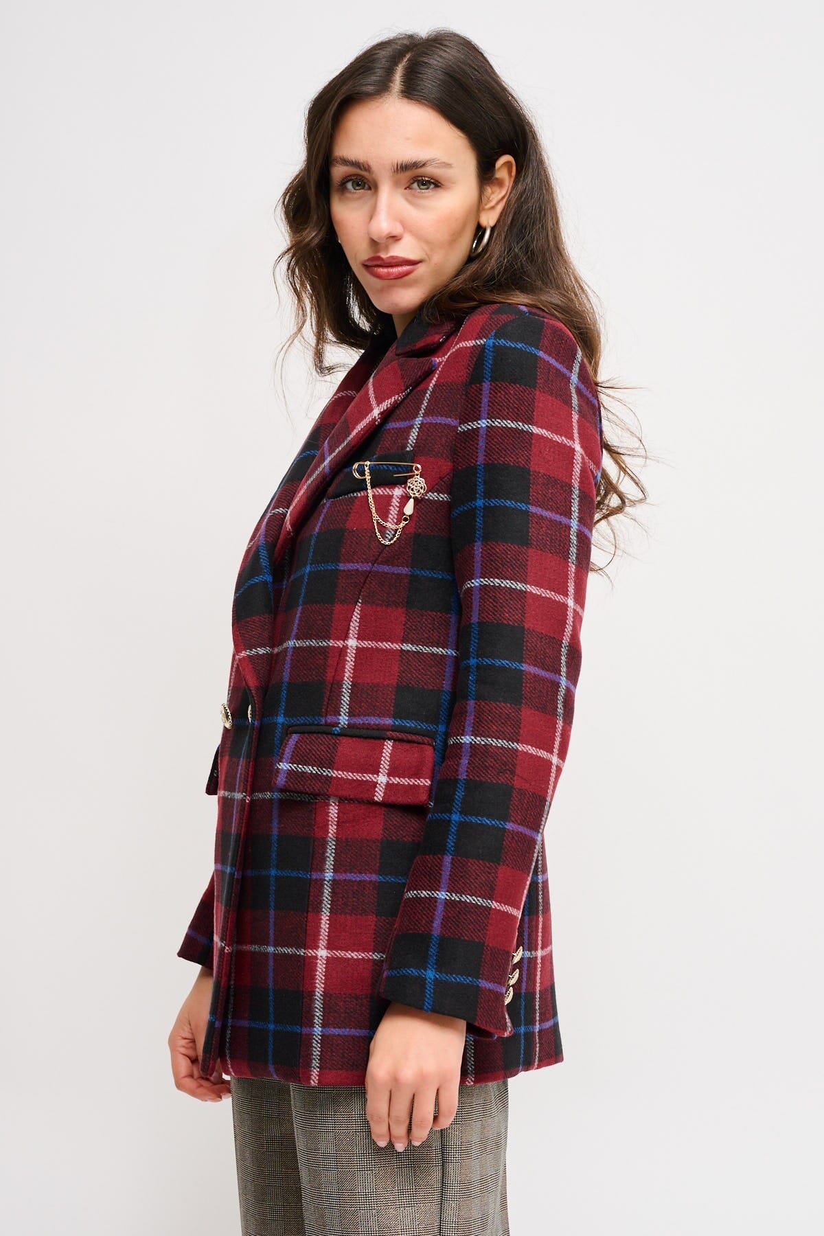 Giacca Check Doppiopetto Con Spilla Maryley