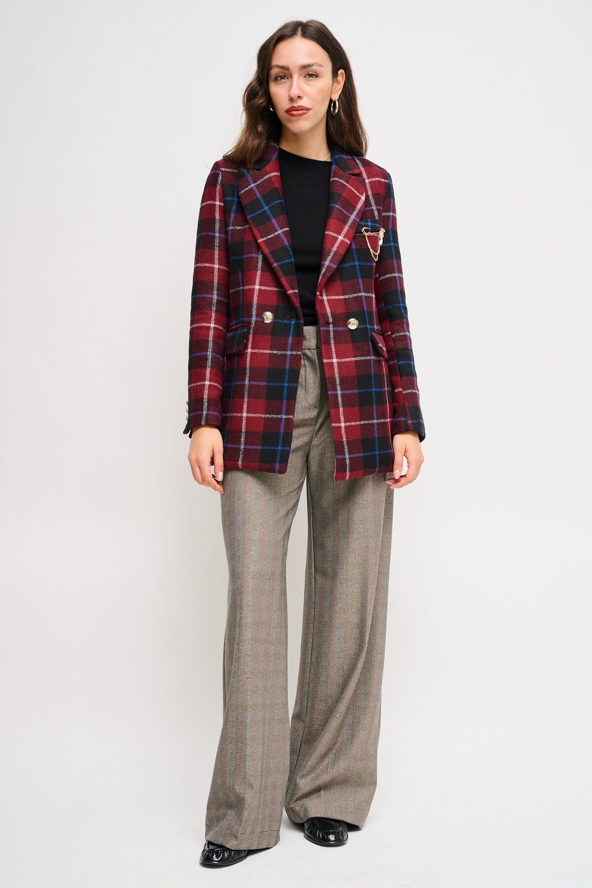 Giacca Check Doppiopetto Con Spilla Maryley