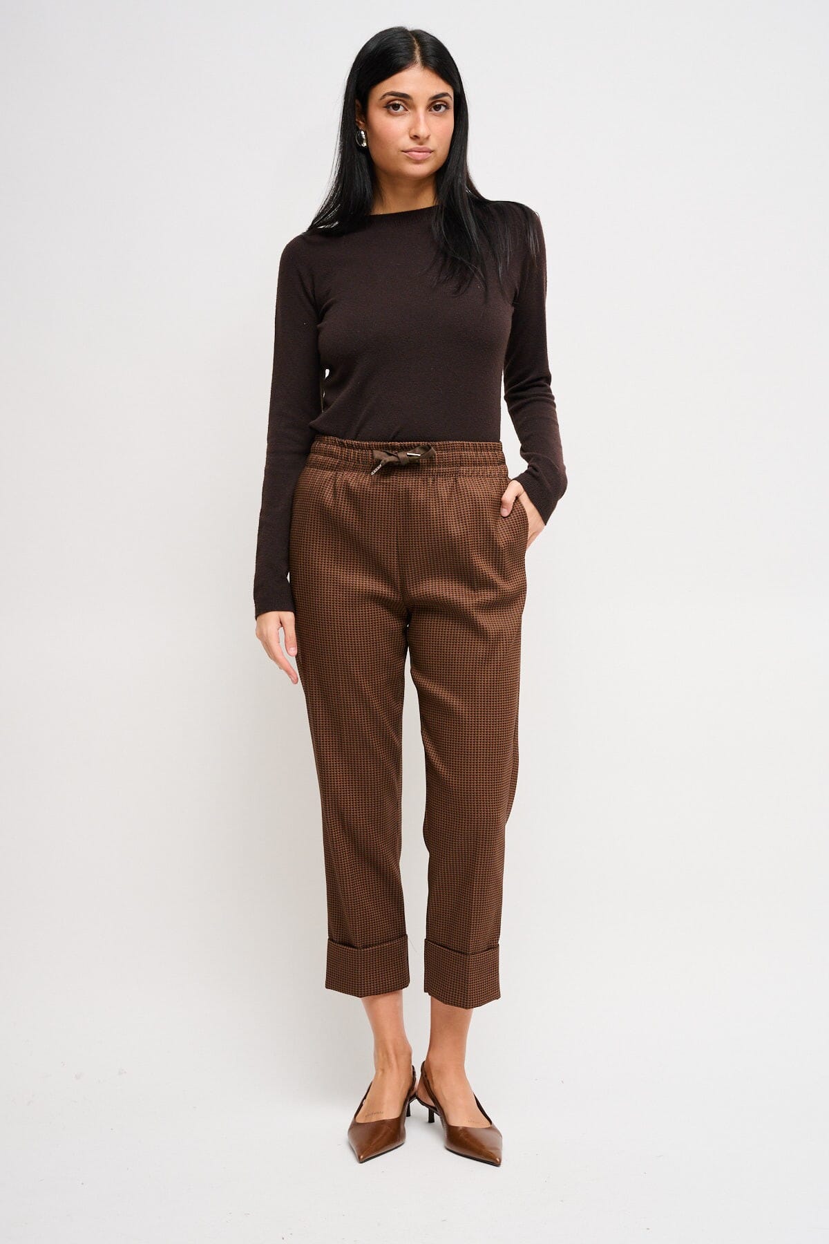Pantaloni Pied De Poule Con Coulisse E Risvolto Maryley