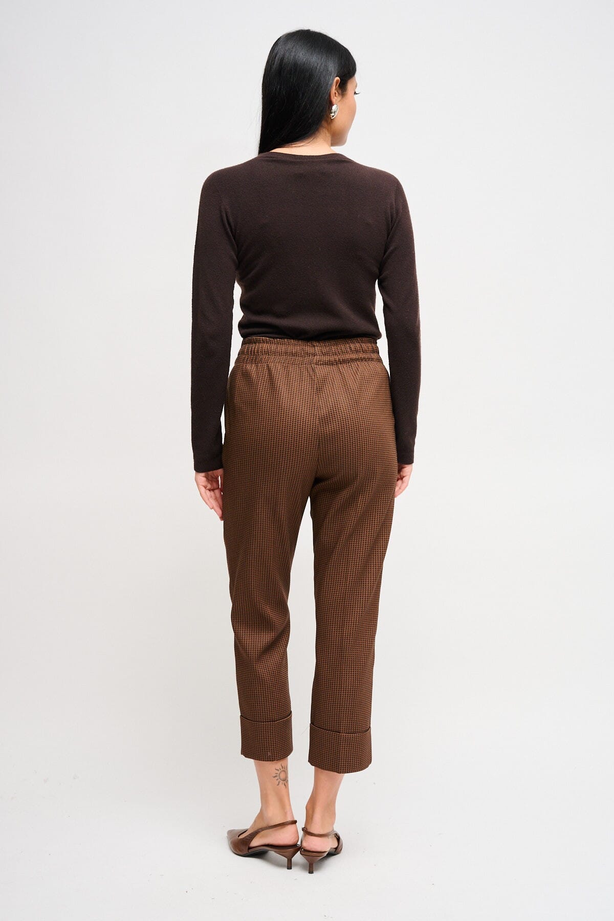 Pantaloni Pied De Poule Con Coulisse E Risvolto Maryley