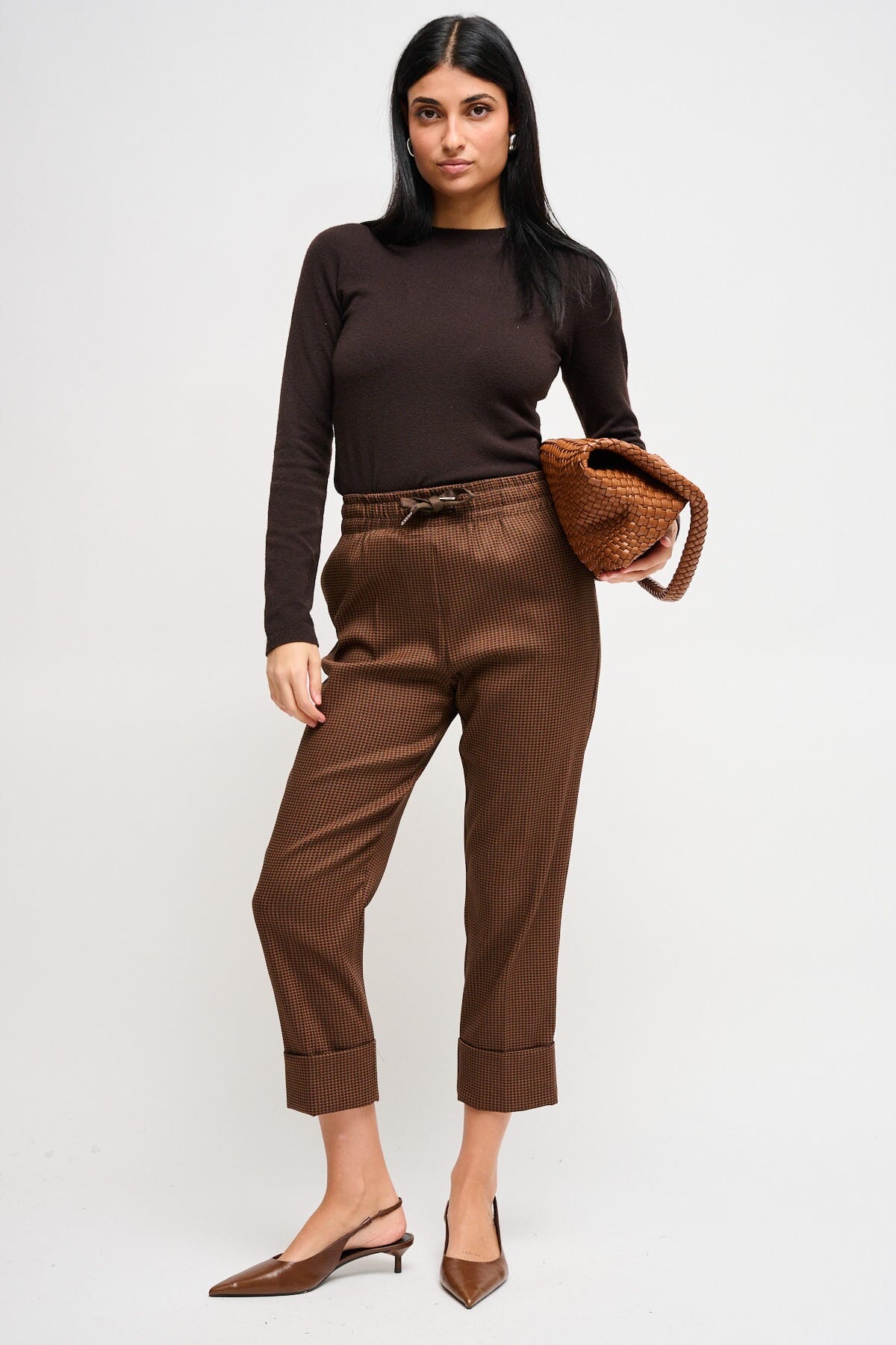 Pantaloni Pied De Poule Con Coulisse E Risvolto Maryley