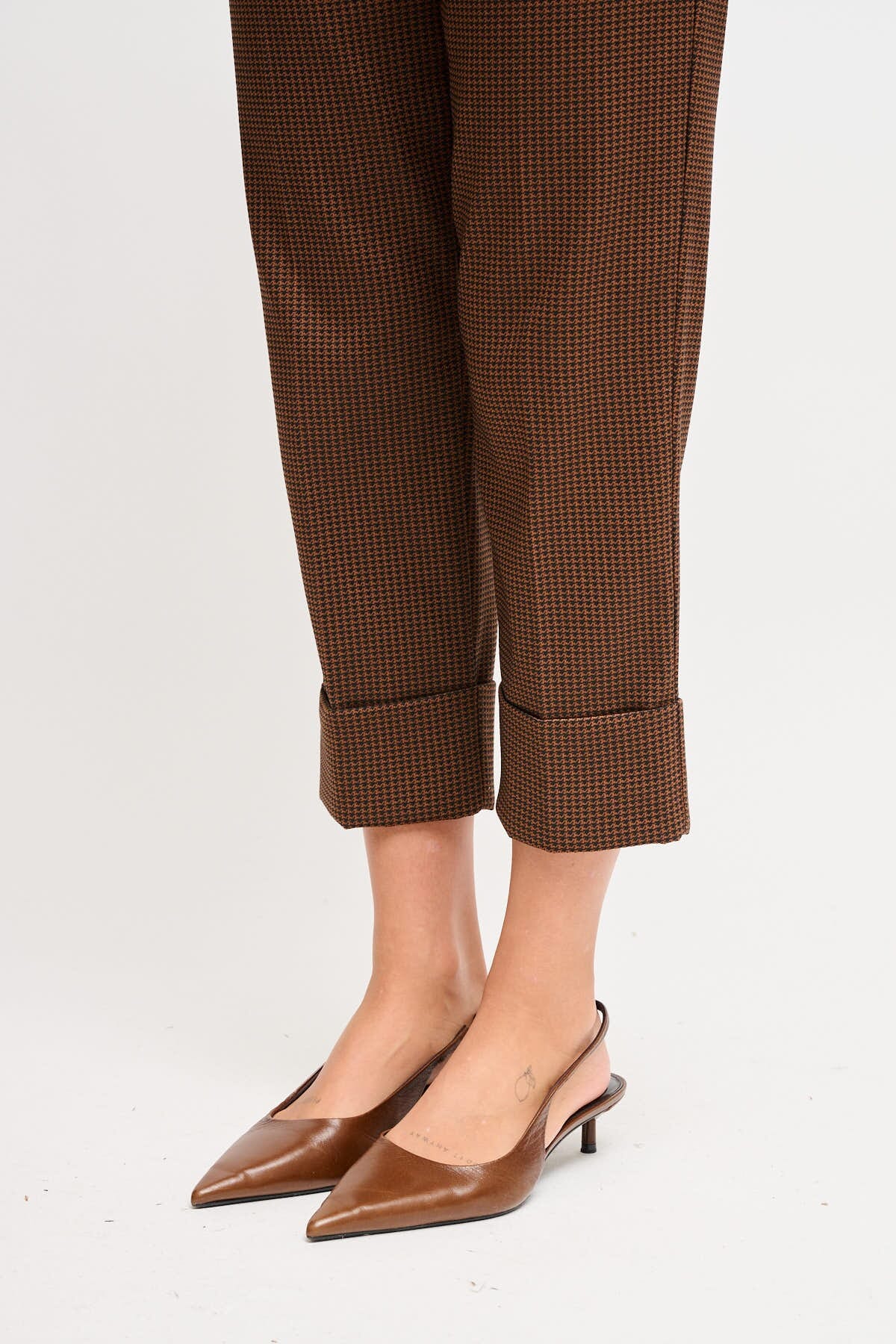 Pantaloni Pied De Poule Con Coulisse E Risvolto Maryley