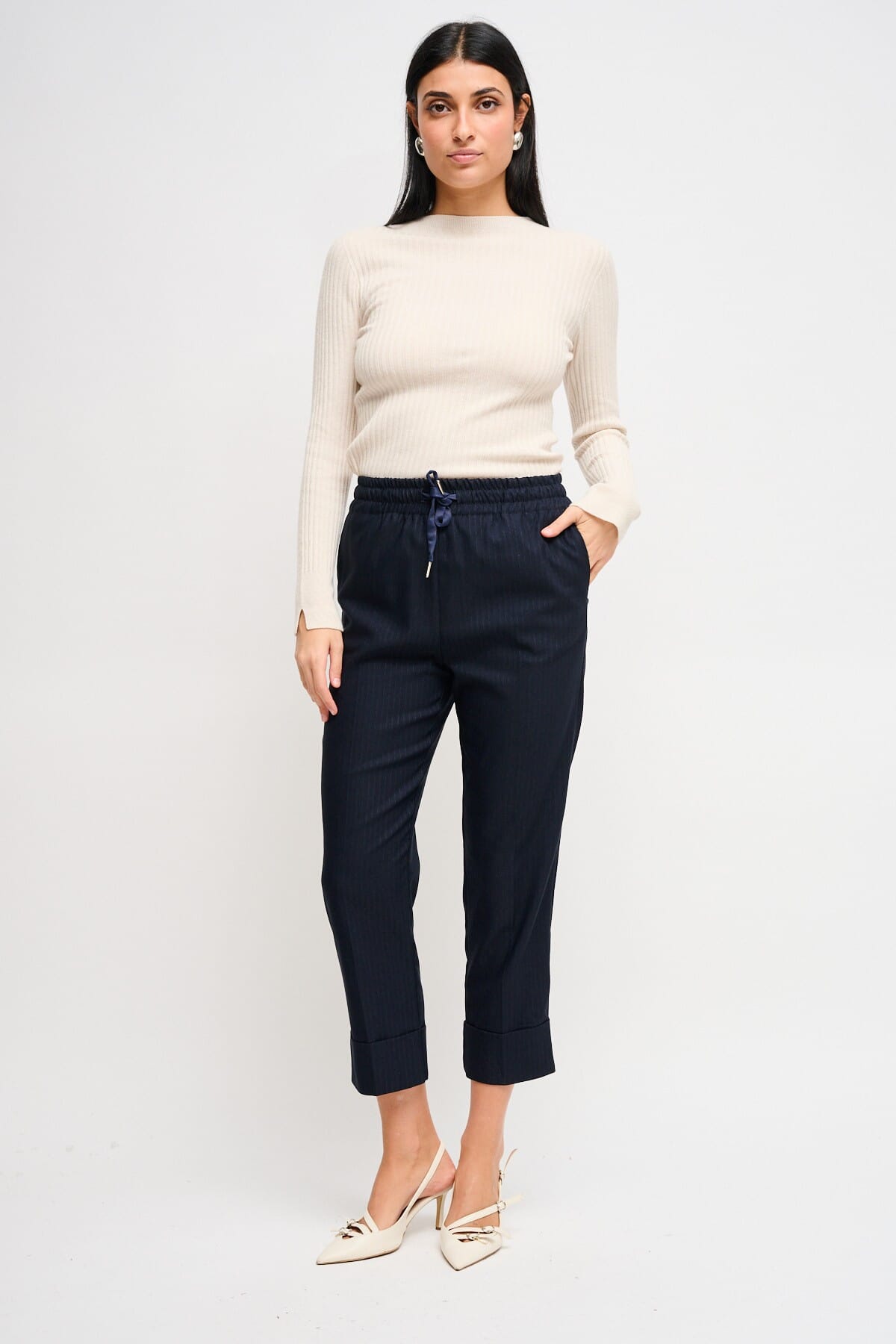 Maryley - Pantalon à cordon de serrage avec revers