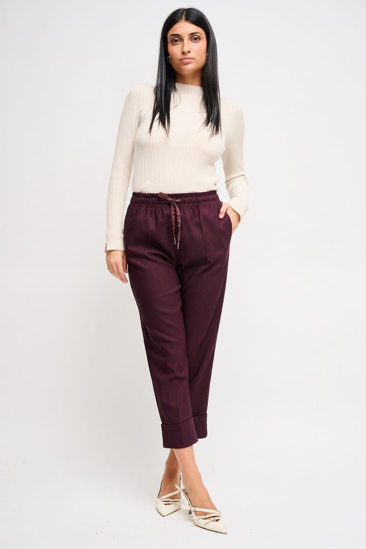 Maryley - Pantalon à cordon de serrage avec revers