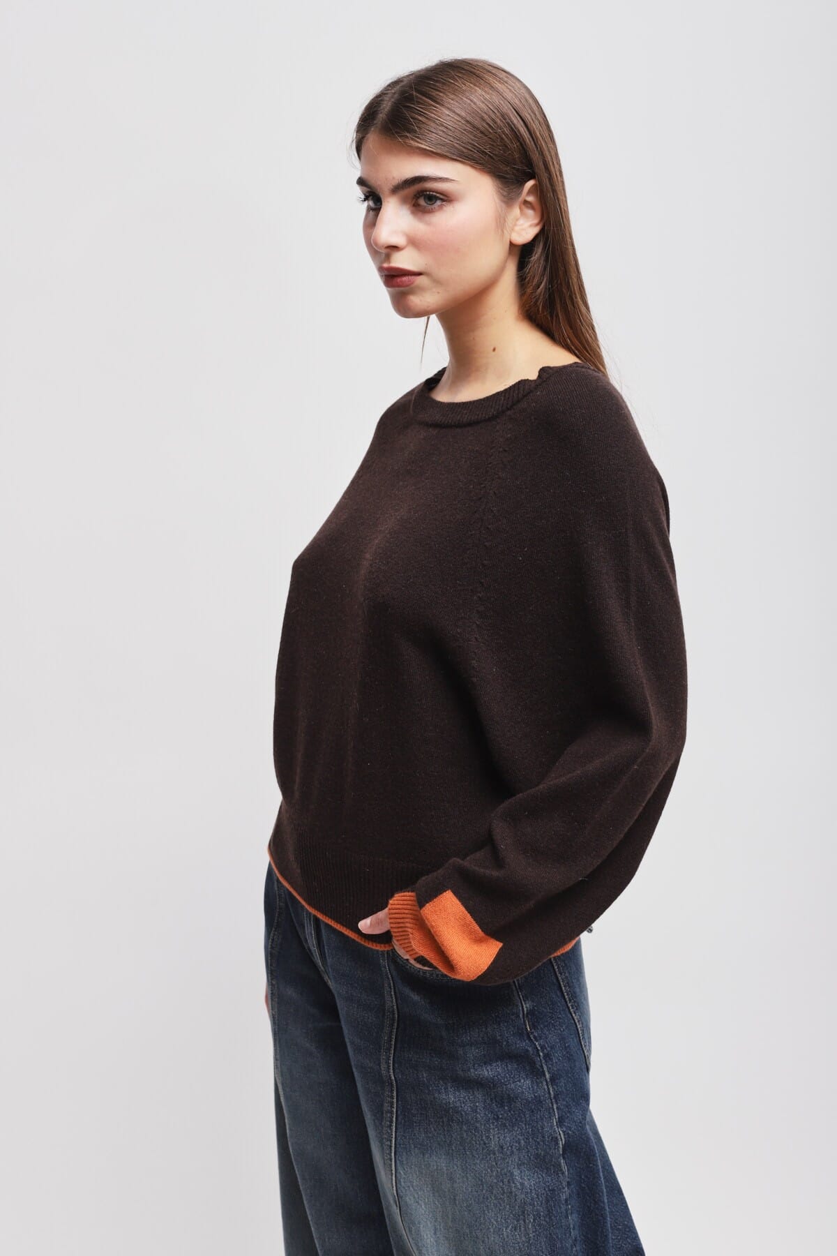 Pull à col ras du cou avec bordures contrastées Maryley