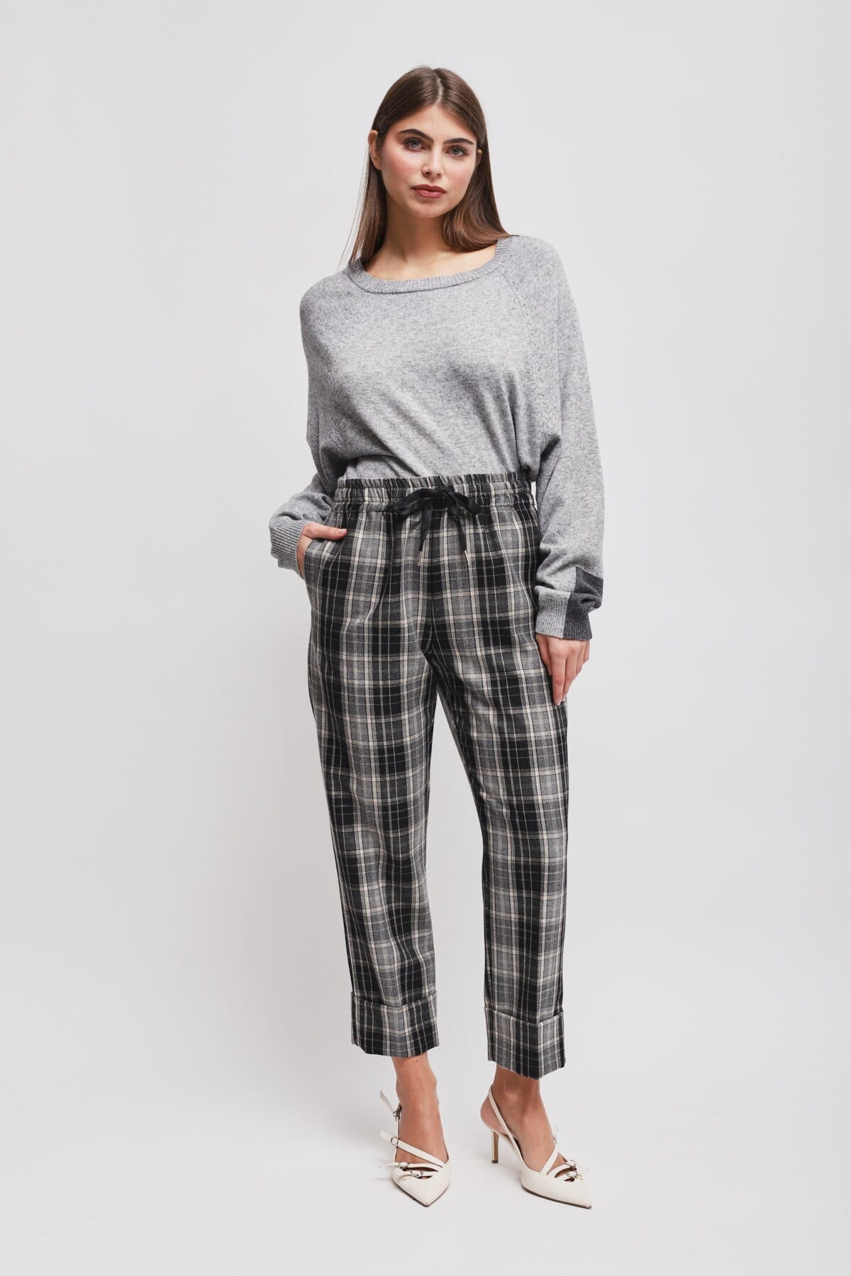 Check Trousers With Drawstring And Turn-ups Maryley