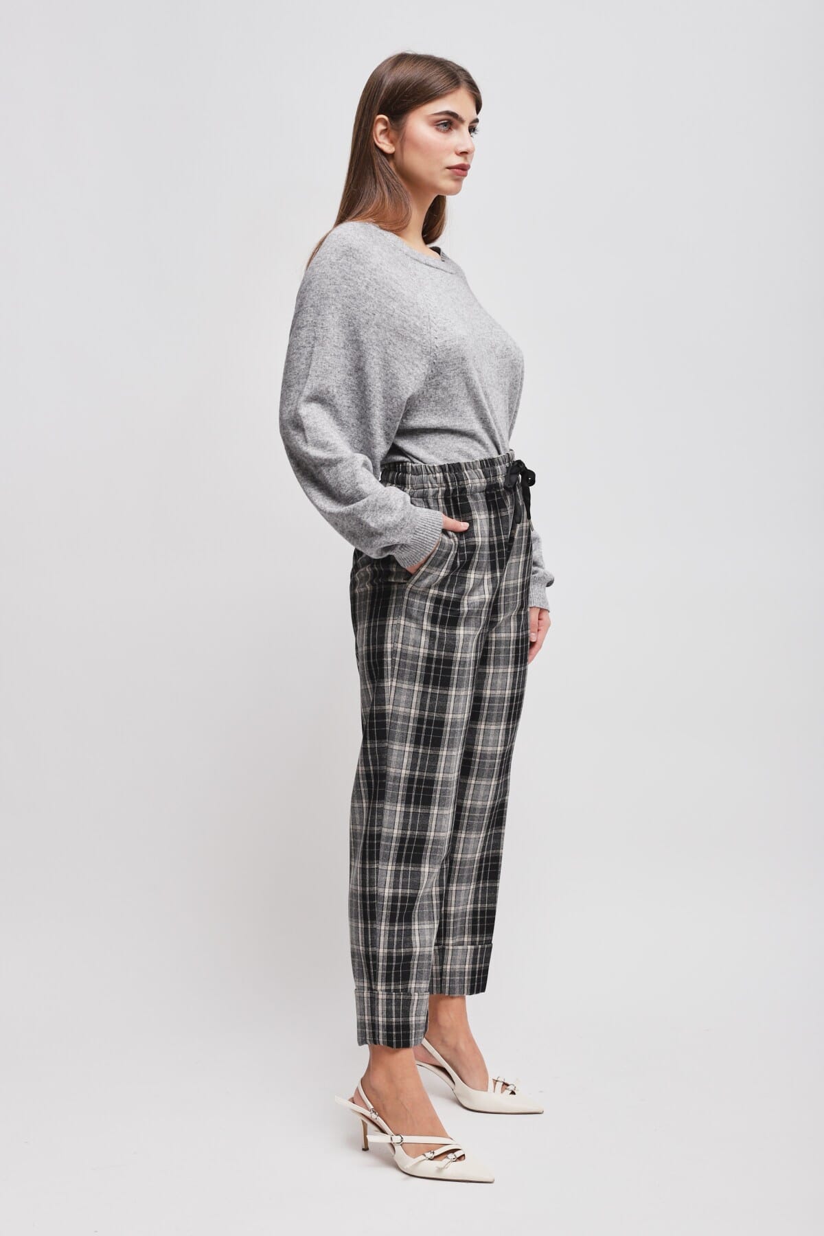 Check Trousers With Drawstring And Turn-ups Maryley