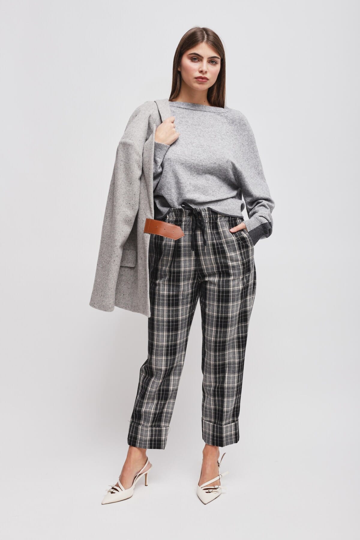 Check Trousers With Drawstring And Turn-ups Maryley