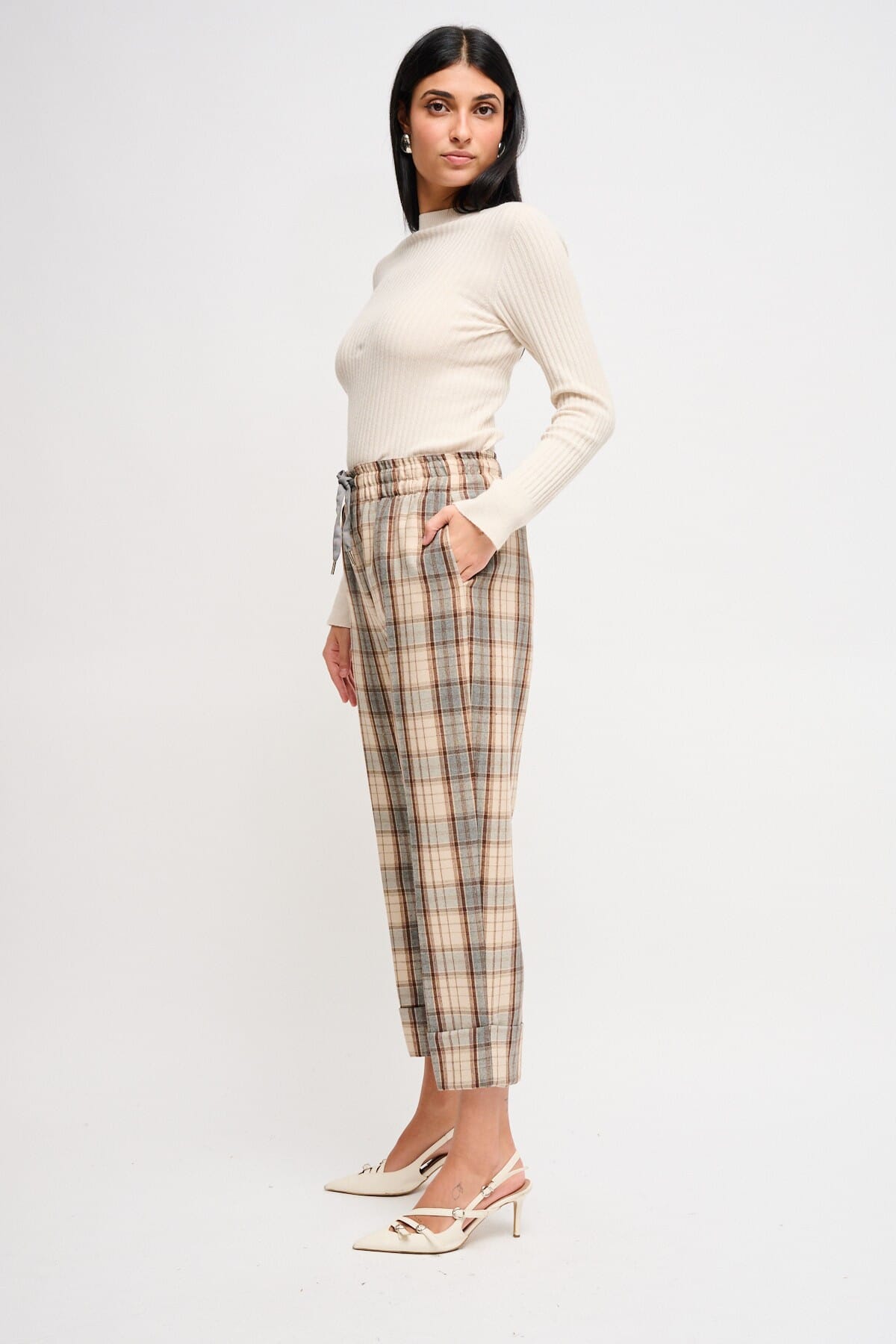 Check Trousers With Drawstring And Turn-ups Maryley