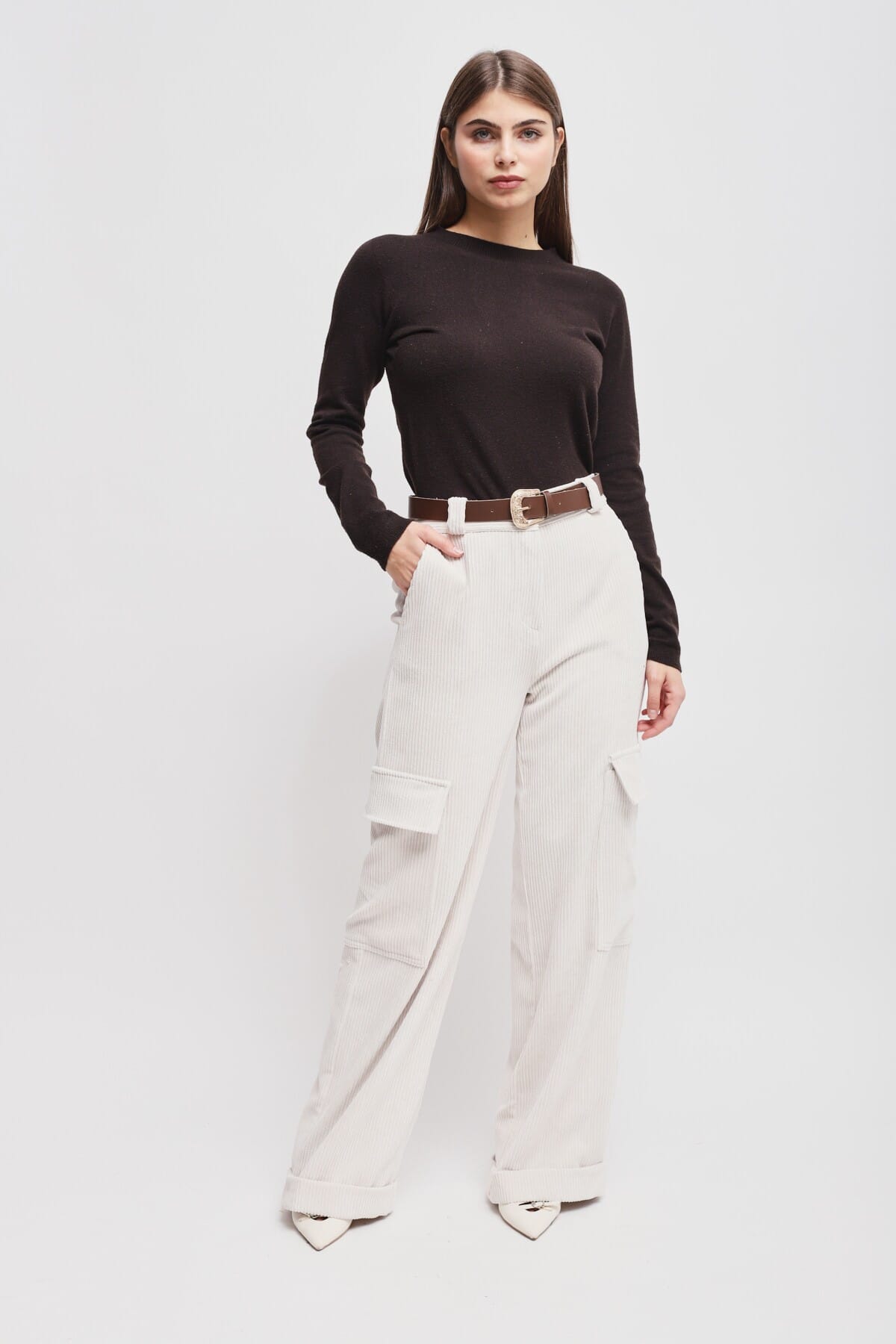Pantalon cargo en velours côtelé avec ceinture Maryley