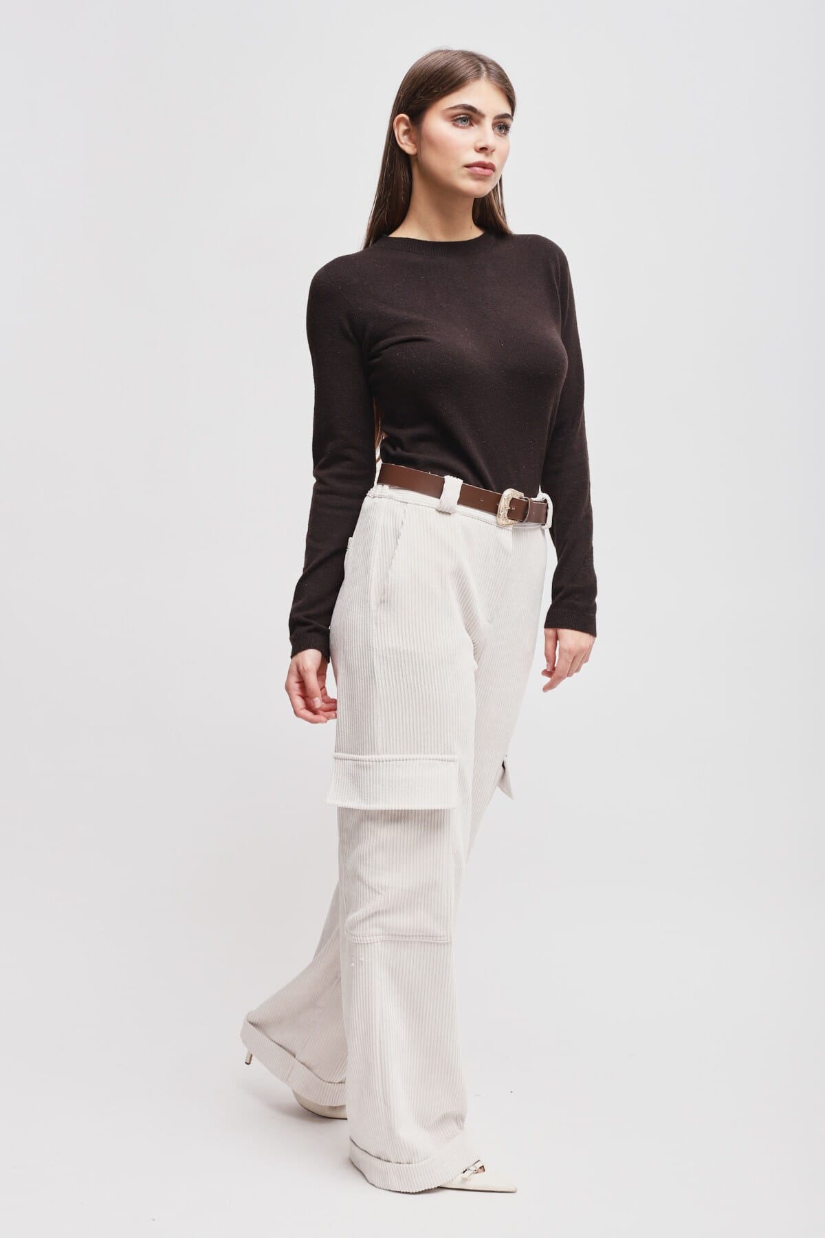 Pantalon cargo en velours côtelé avec ceinture Maryley